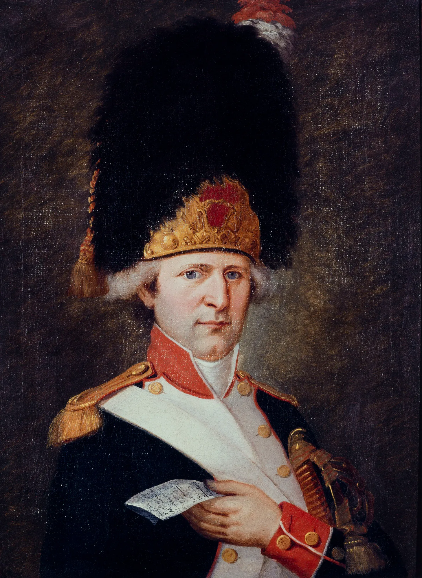 Portrait d'un grenadier tenant un billet
