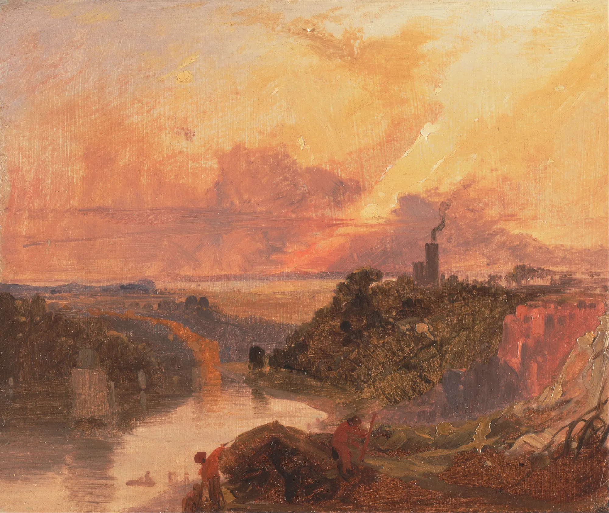The Avon Gorge at Sunset The Avon Gorge at Sunset by Francis Danby. A sweeping river gorge under a dramatic, fiery sunset with figures on the rocky shore in the foreground.