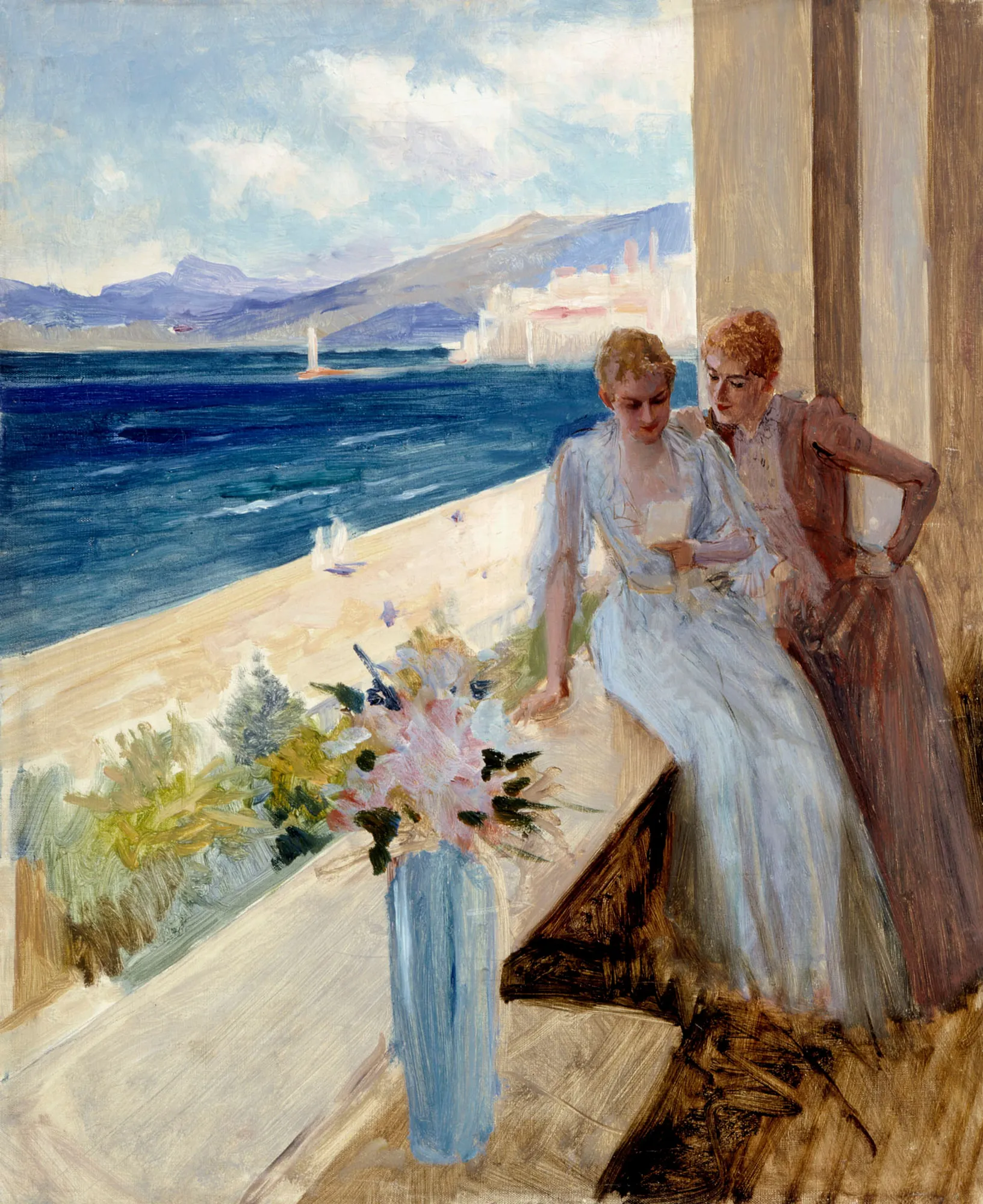 The Artist's Wife and Emilia von Etter on a Balcony in Cannes