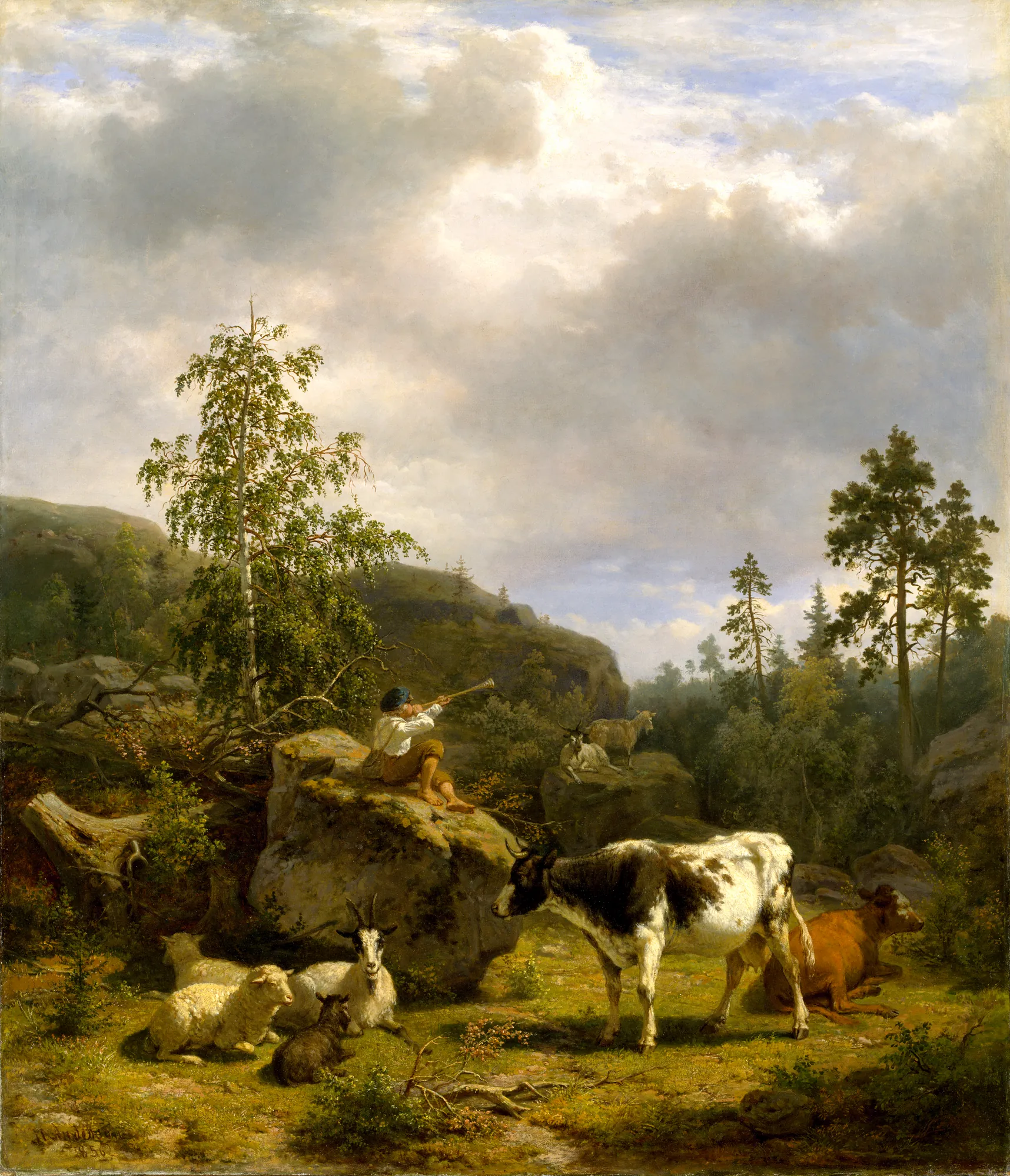 Forest Landscape with a Shepherd Boy and Cattle