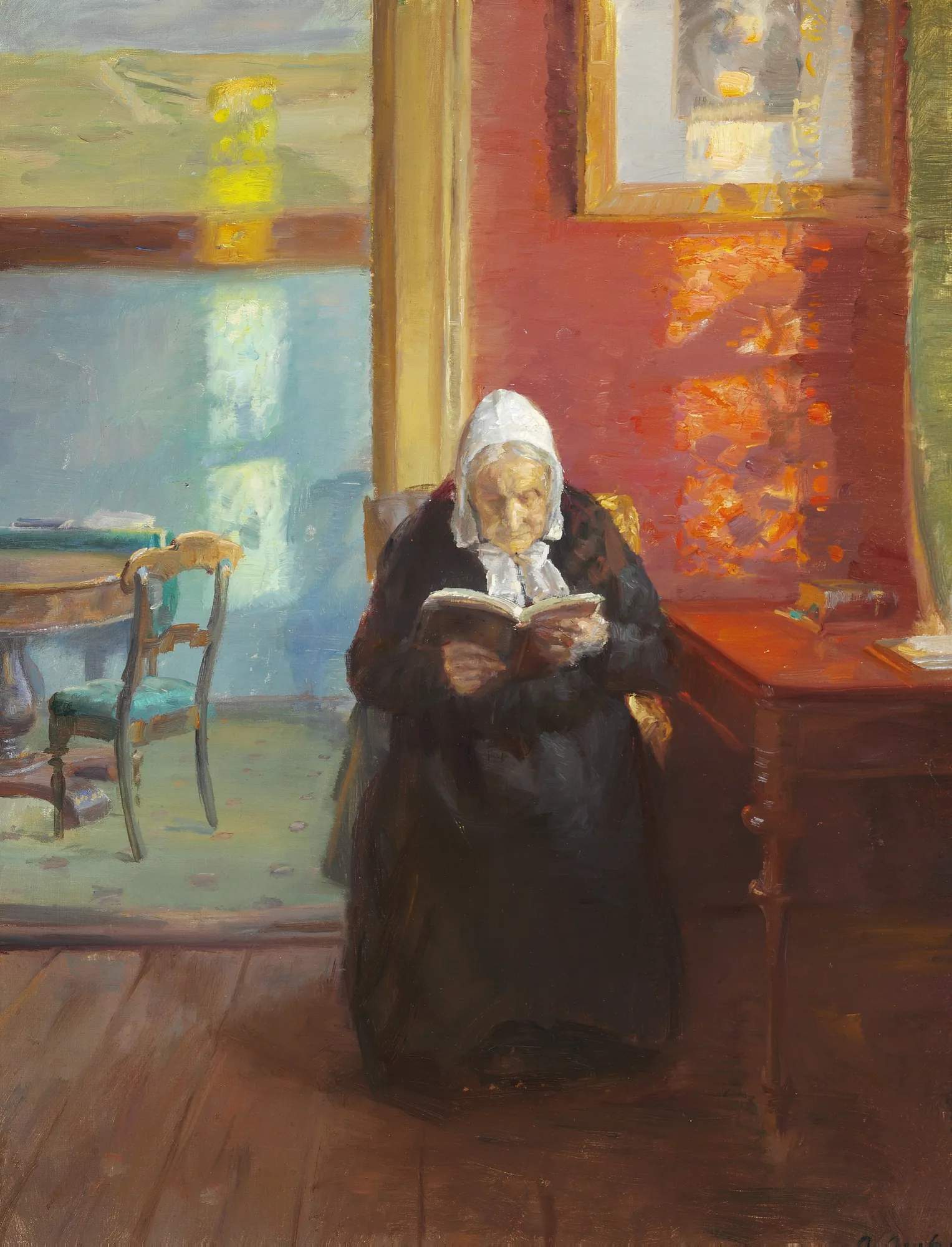 Interior from the Red Room with the Artist's Mother Reading