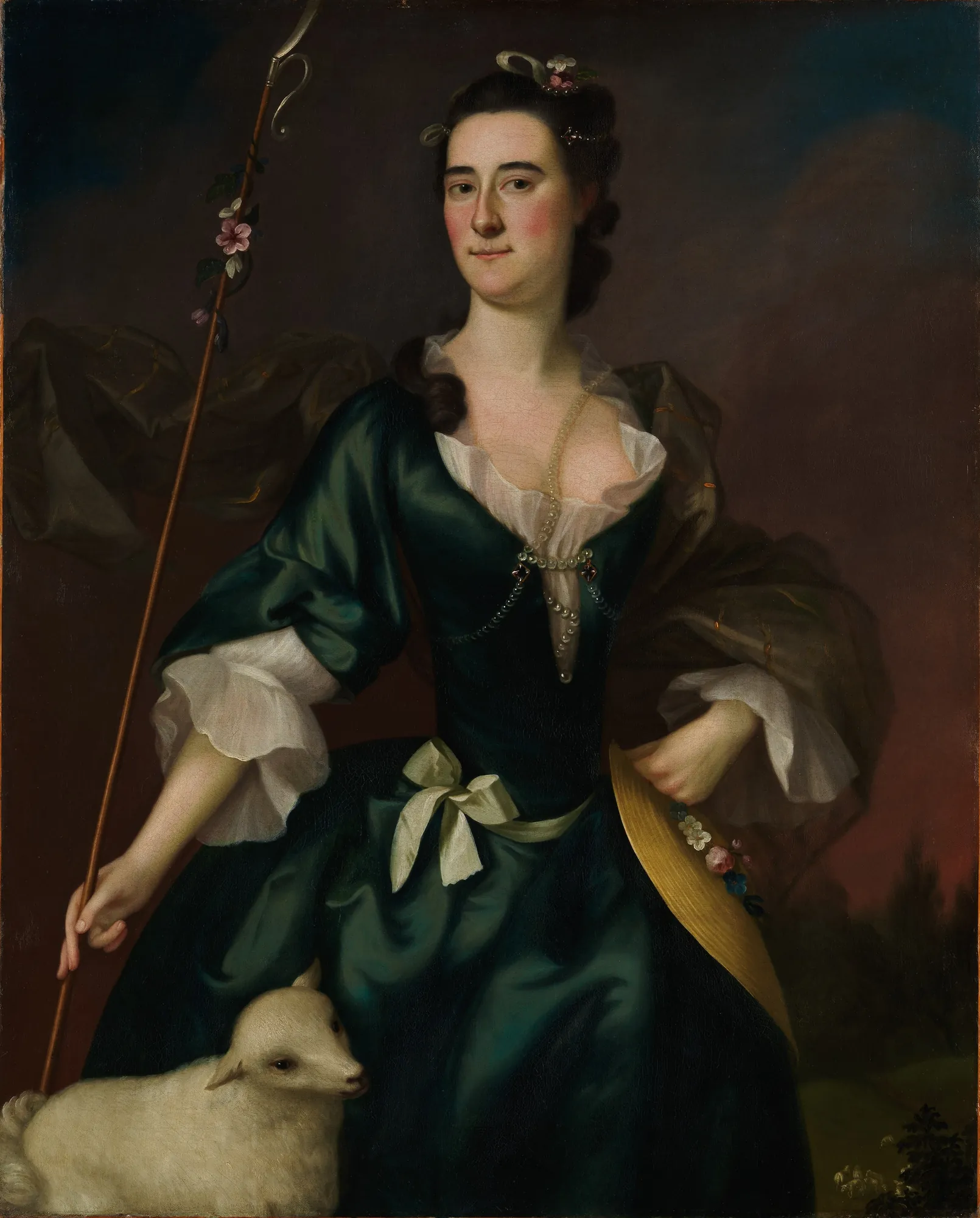 Mary Sylvester Mary Sylvester by Joseph Blackburn. A three-quarter length portrait of a young woman in a shimmering dark green gown, holding a shepherd's staff with a lamb at her feet.