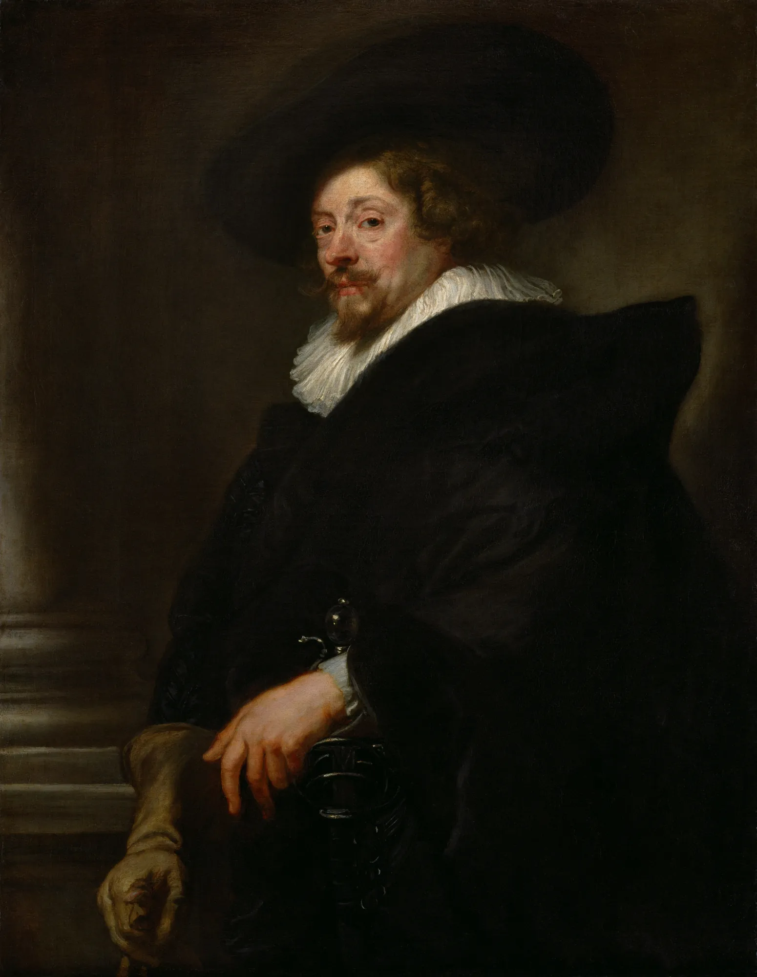 Self-Portrait Self-Portrait by Peter Paul Rubens. A three-quarter length self-portrait of Peter Paul Rubens wearing a wide-brimmed black hat, a dark cloak, and a white ruff collar.
