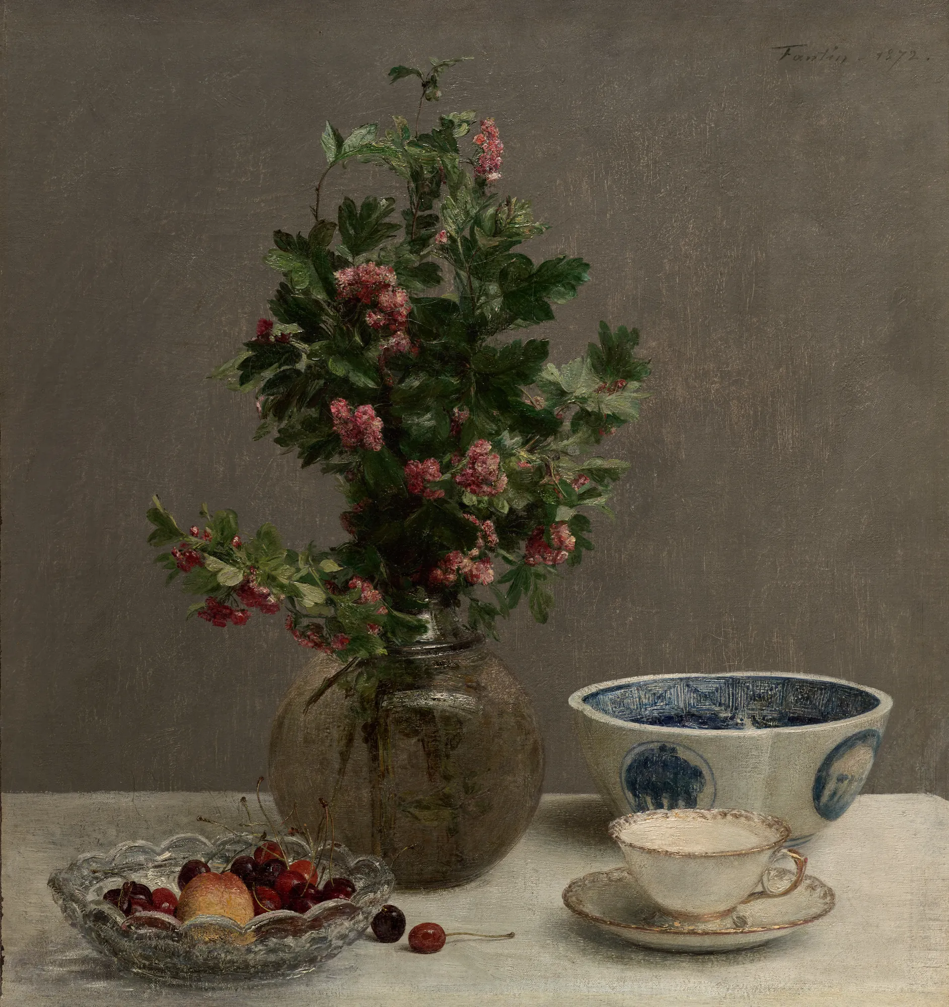 Still Life with Hawthorn, Cherries, and Japanese Bowl