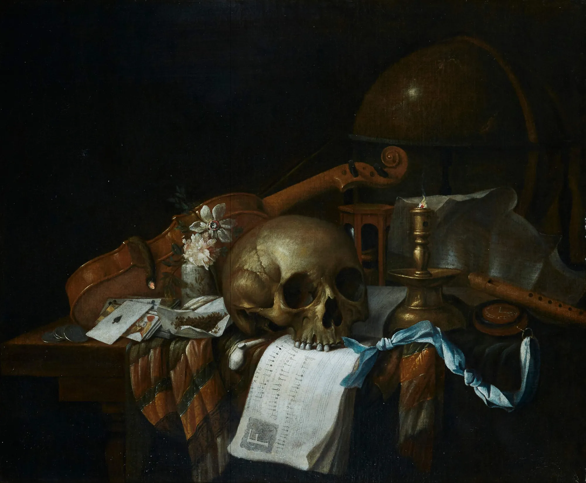 Vanitas Still Life with Skull, Violin, and Globe