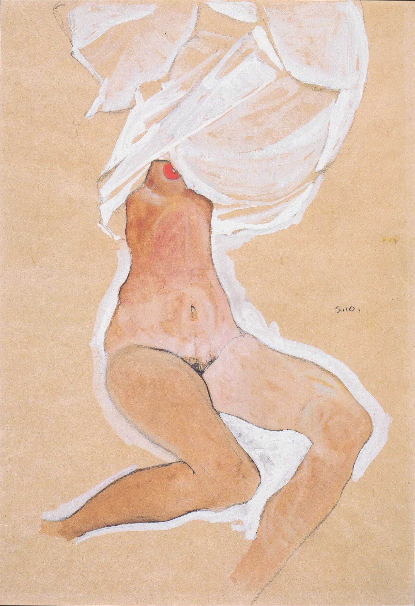 Seated Female Nude with Shirt over her Head