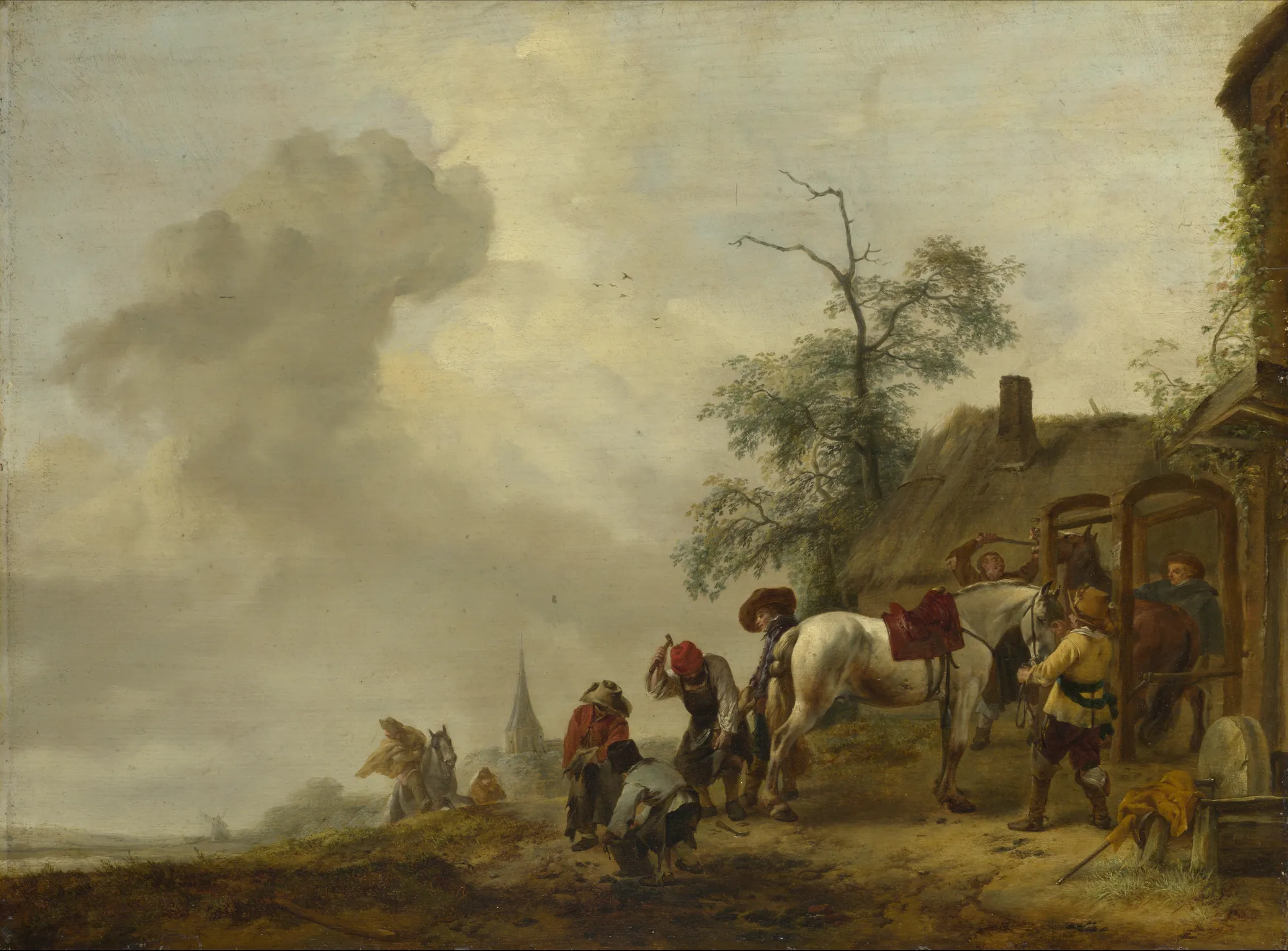 A Horse being Shod outside a Village Smithy