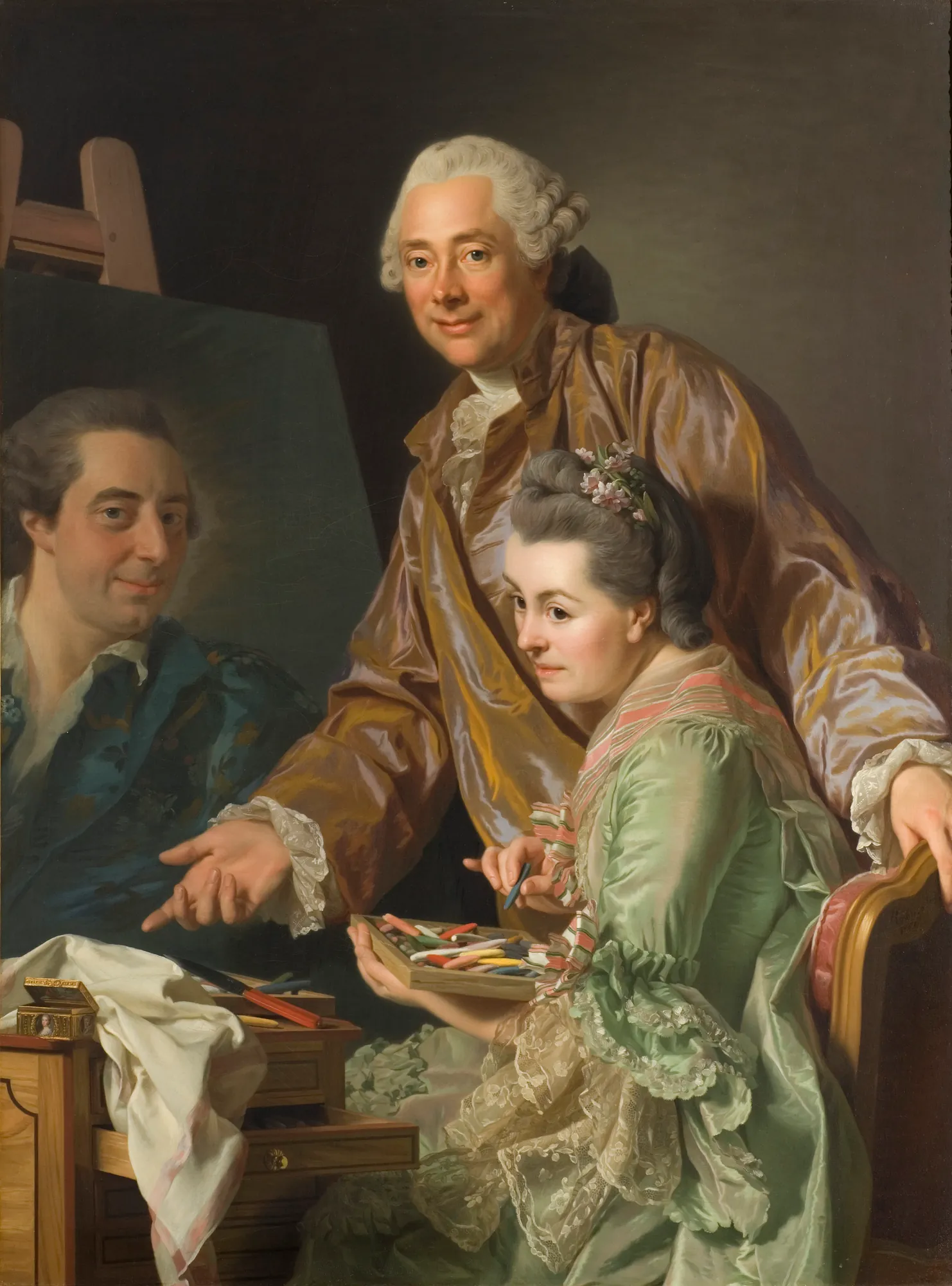 The Artist and his Wife Marie Suzanne Giroust painting the Portrait of Henrik Wilhelm Peill