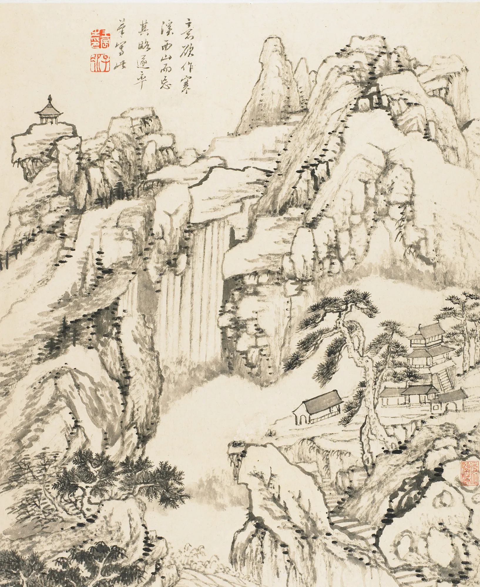 Landscape with Waterfall and Pavilion