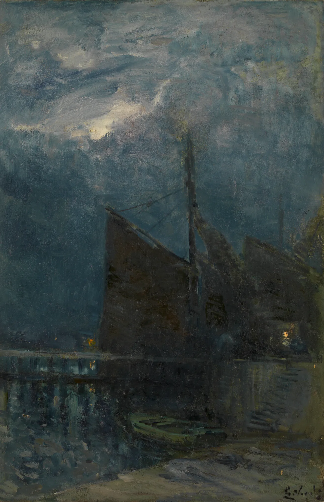Entrance of a Harbour by Night