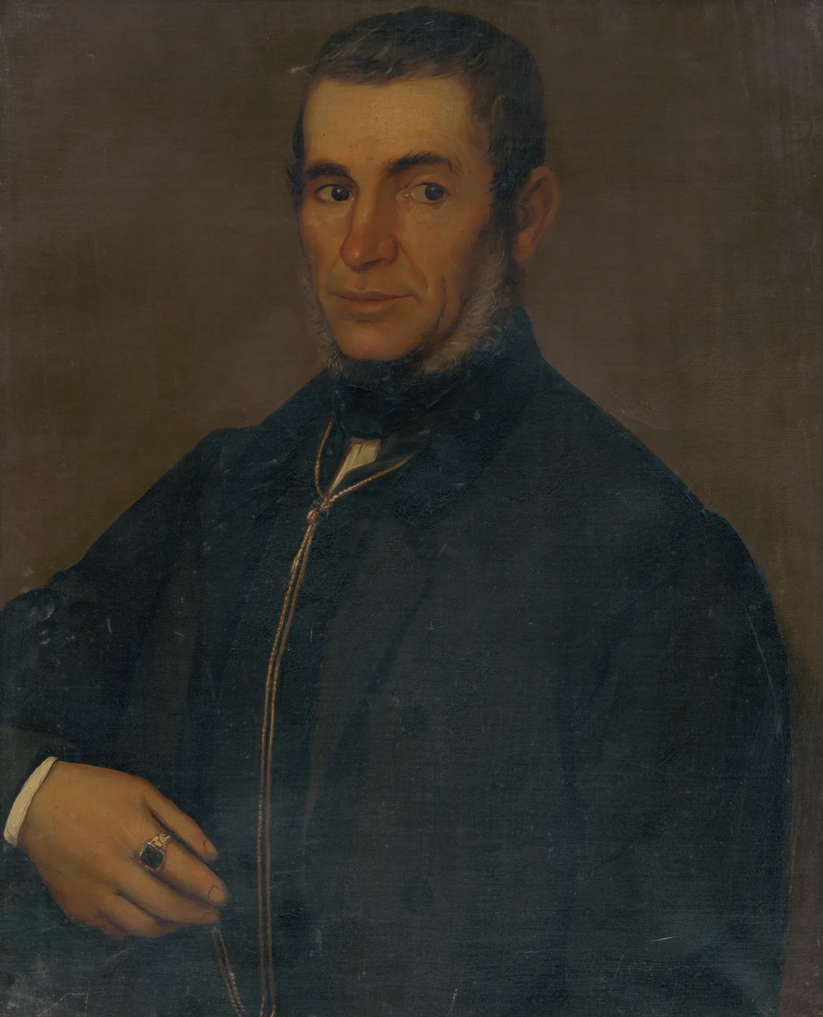Portrait of Mr. Kráľovič Portrait of Mr. Kráľovič by Unknown Artist. A half-length oil portrait of a middle-aged man with a graying beard and mutton chops, wearing a dark coat and a signet ring.