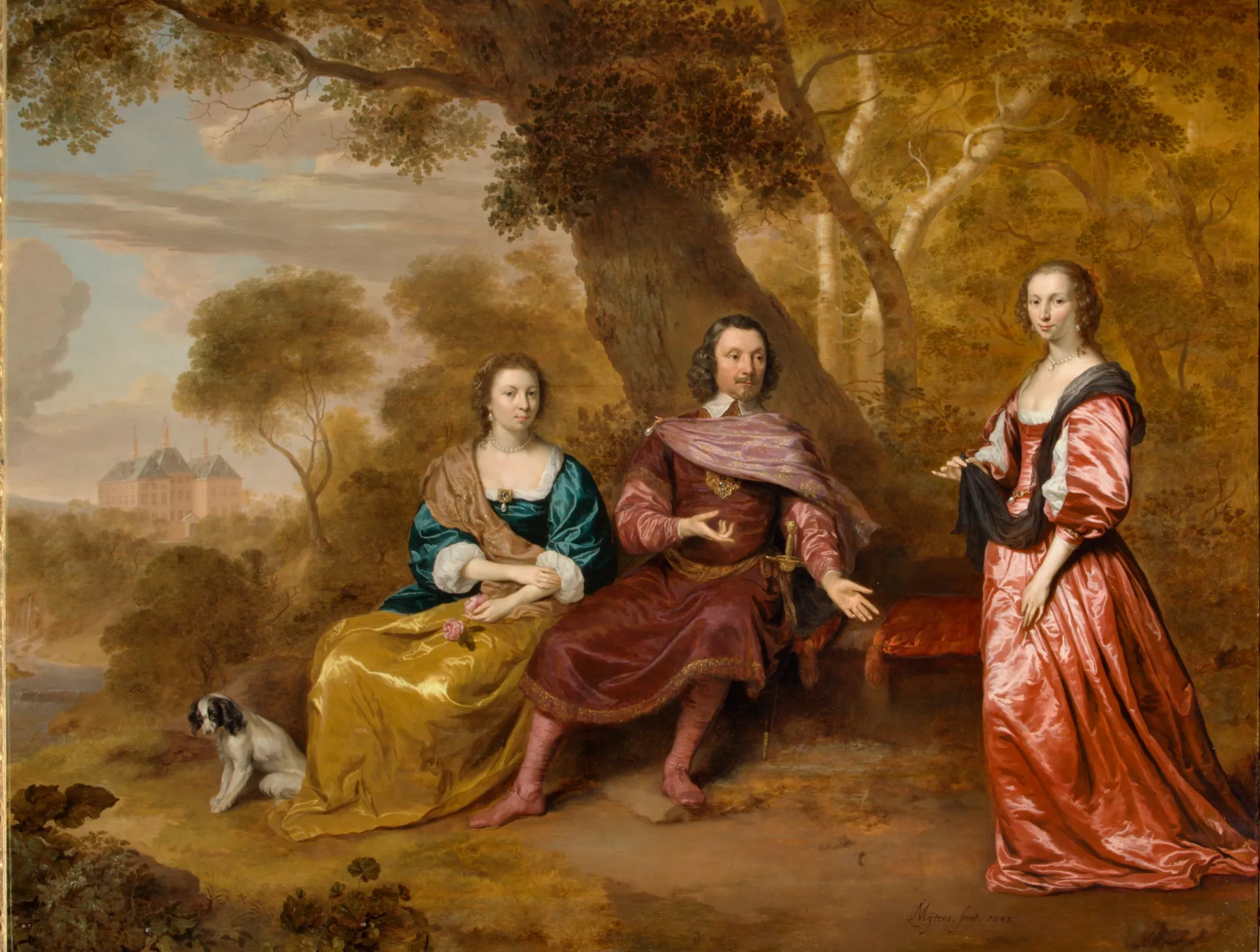Portrait of Johan van Wassenaer, Maria van Voerst, and Clara de Hinojosa with Kasteel Duivenvoorde
