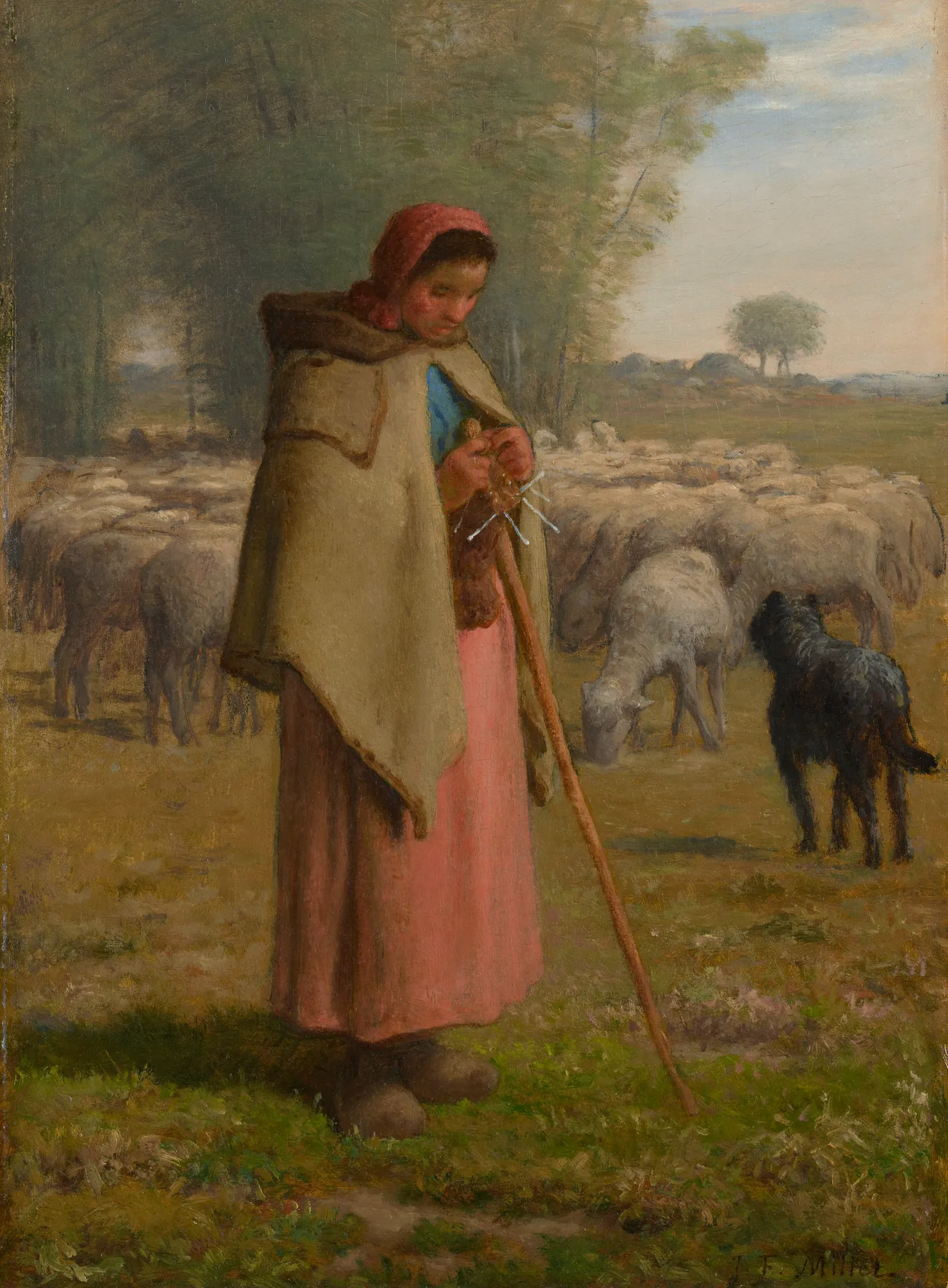 Young Girl Guarding her Sheep