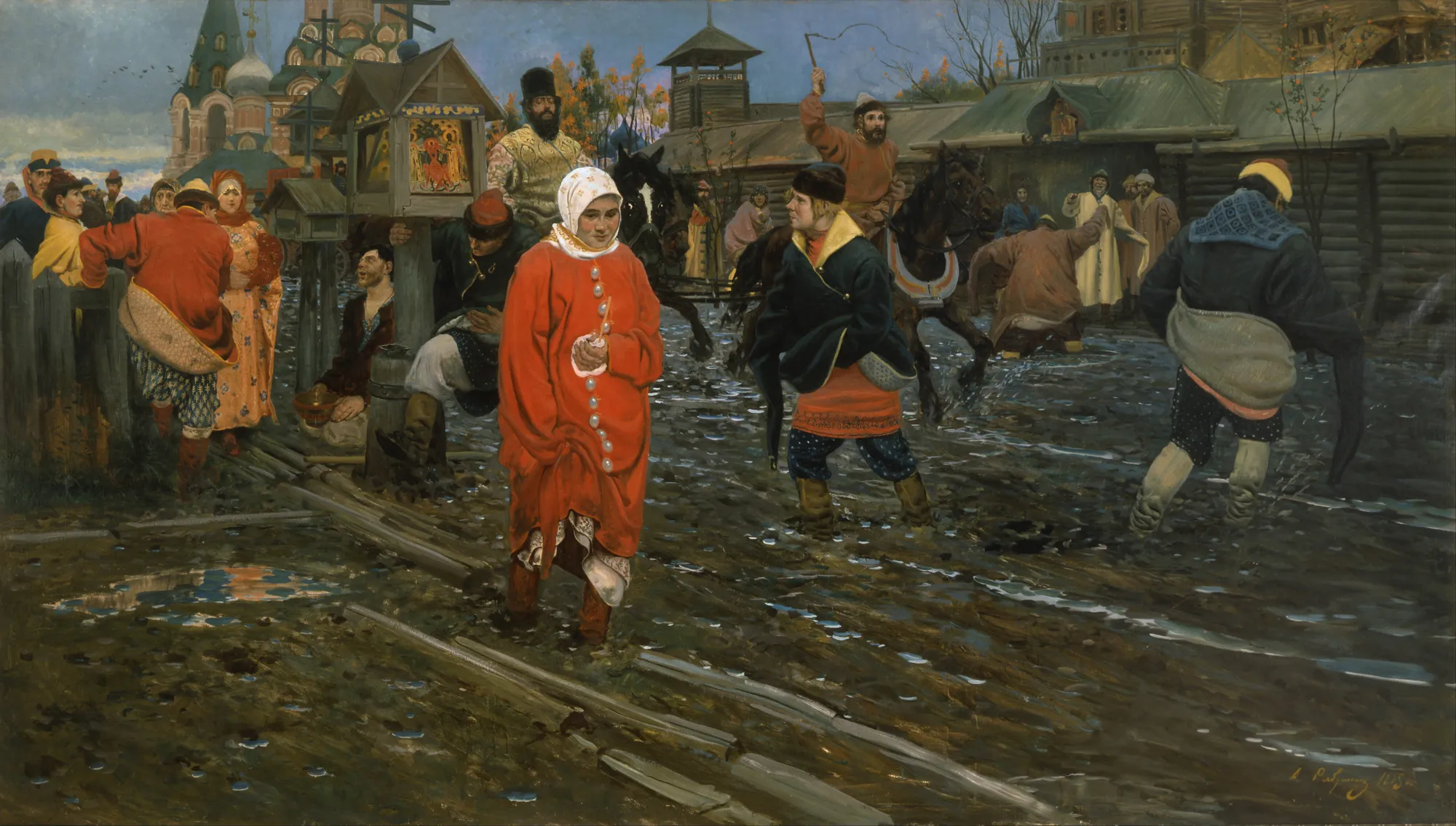 Moscow Street in the 17th Century on a Public Holiday