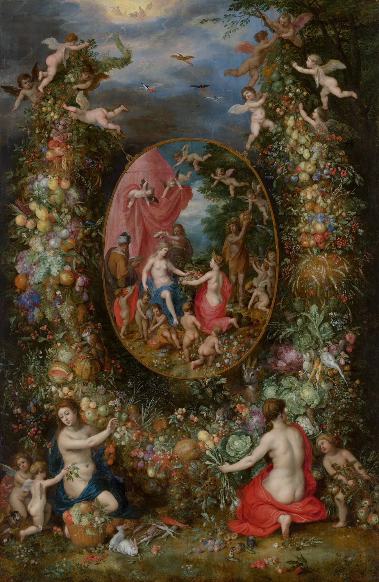 Garland of Flowers around an Allegory of Farming