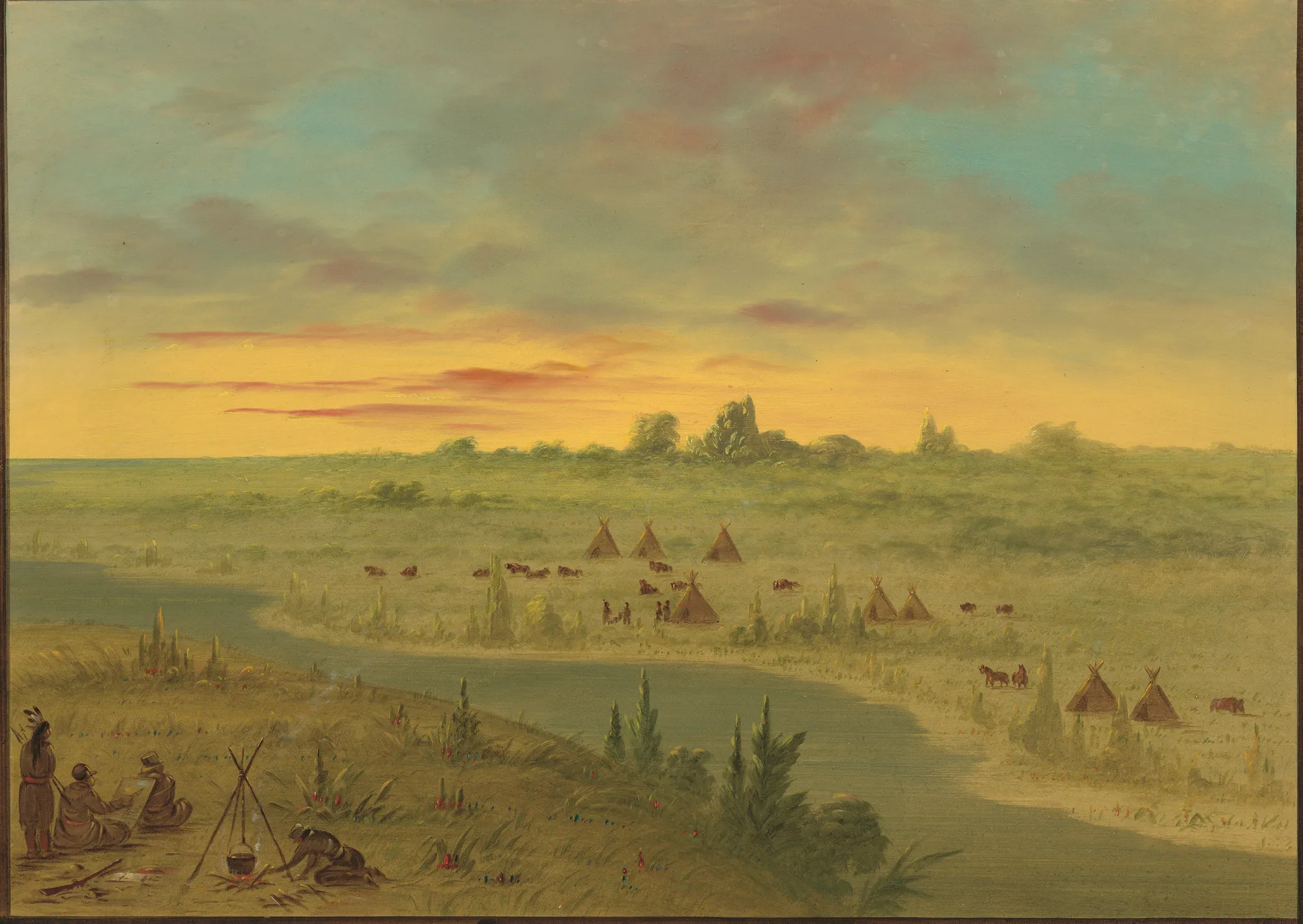 Encampment of Pawnee Indians at Sunset