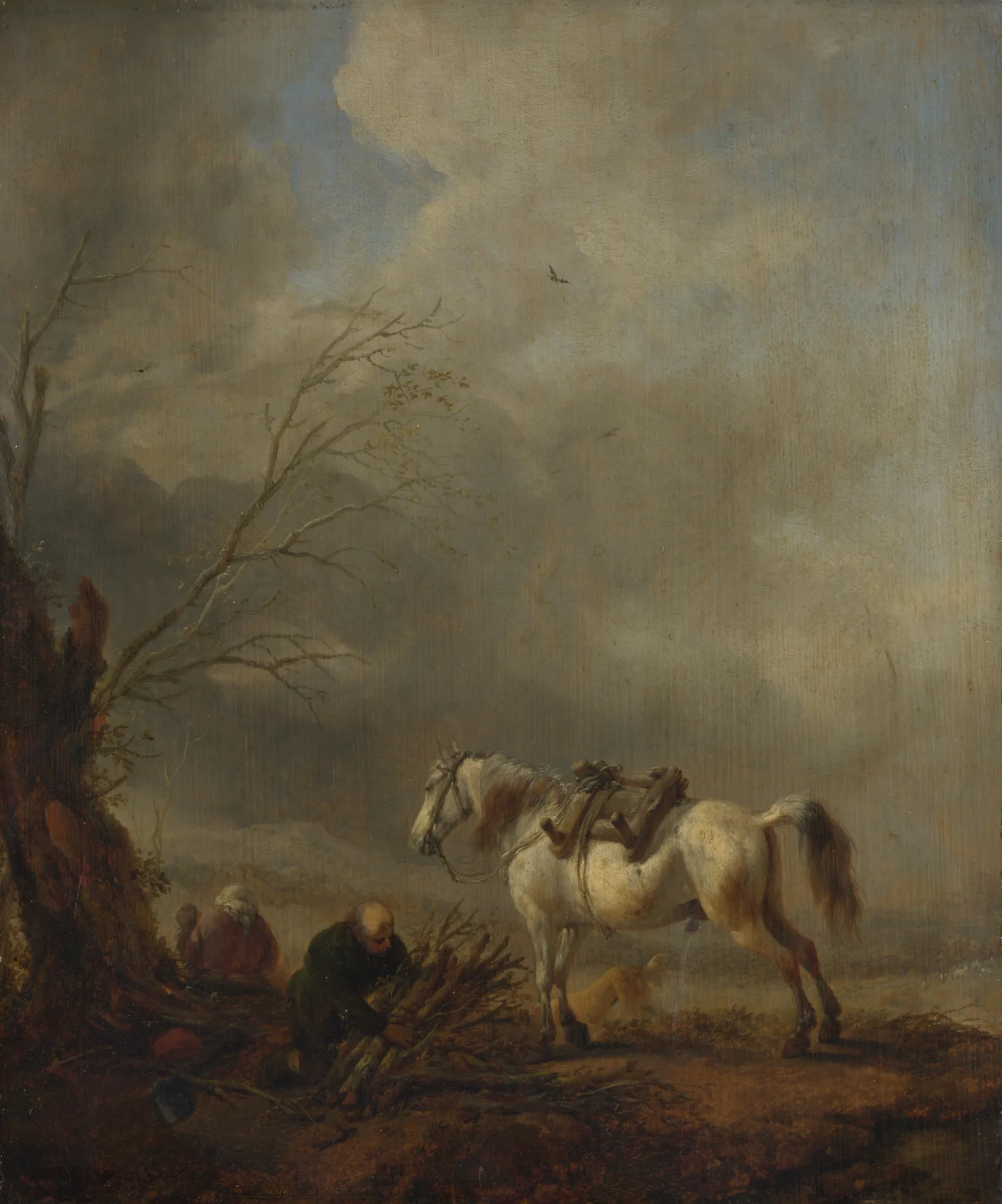 A White Horse and an Old Man Binding Faggots