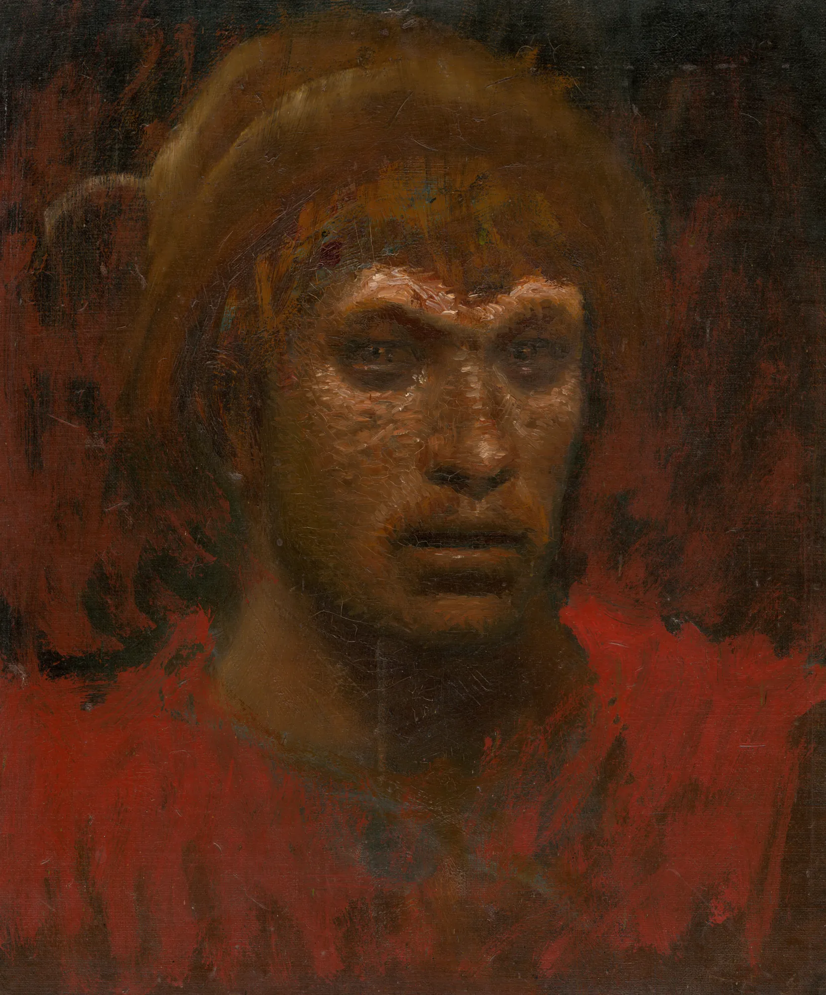 Man in Red Shirt and Hat with Feather