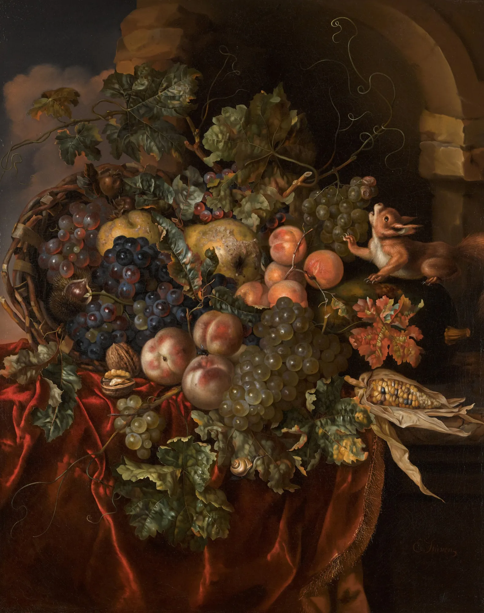 Still Life with Fruit and a Squirrel