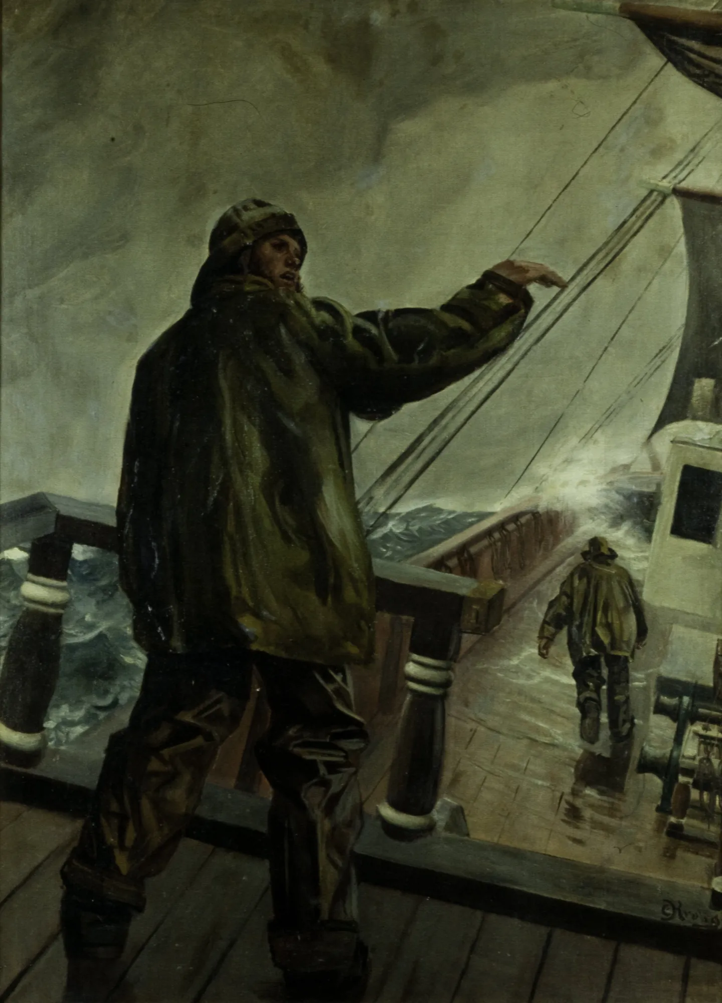 Sailor on a Ship Deck in a Storm