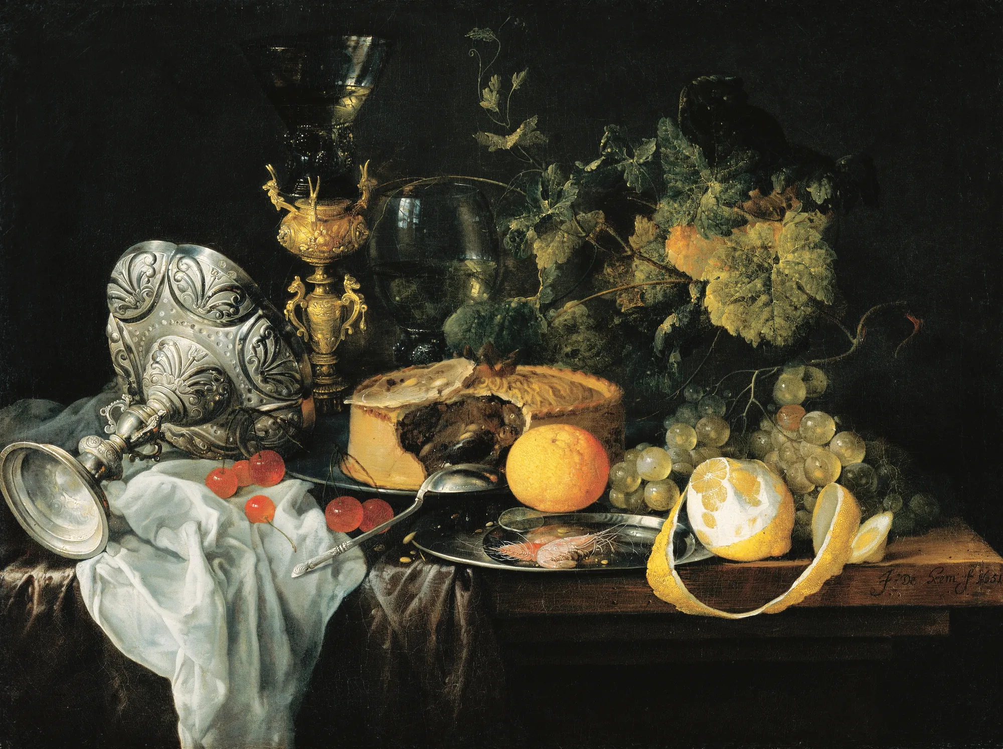 Sumptuous Still Life with Fruits, Pie and Goblets