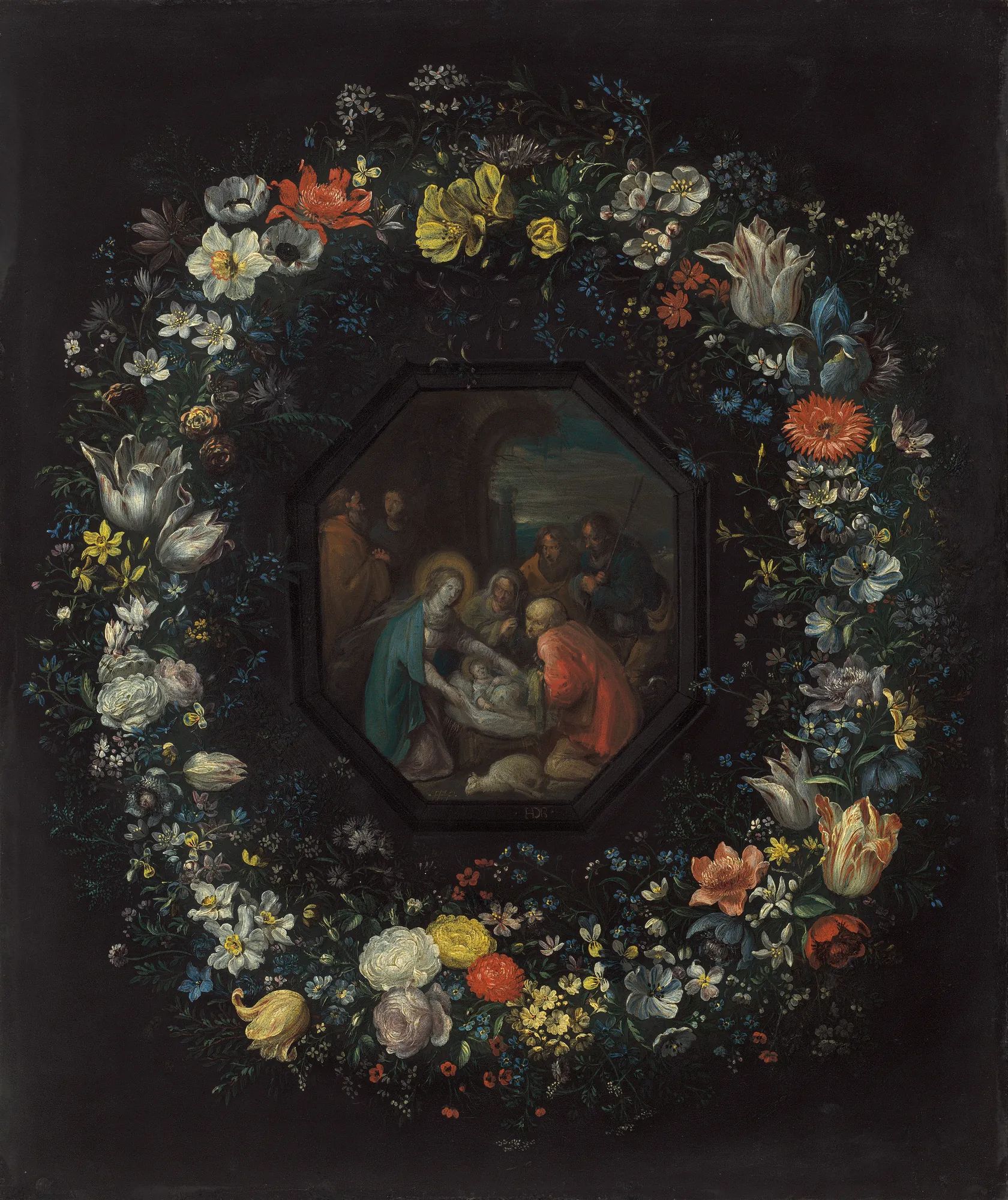 Garland of Flowers with Adoration of the Shepherds
