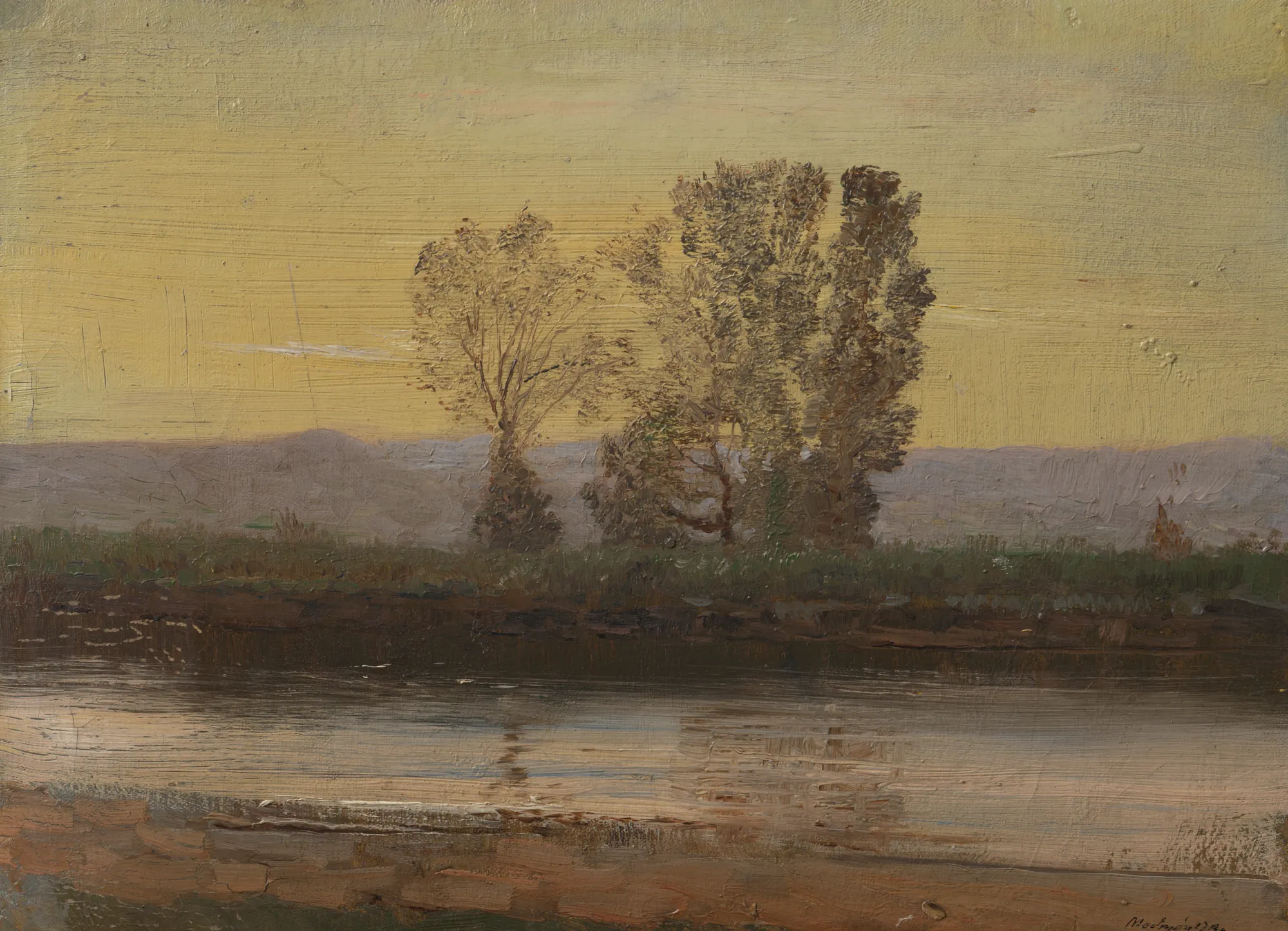 Landscape at Twilight with River and Cluster of Trees