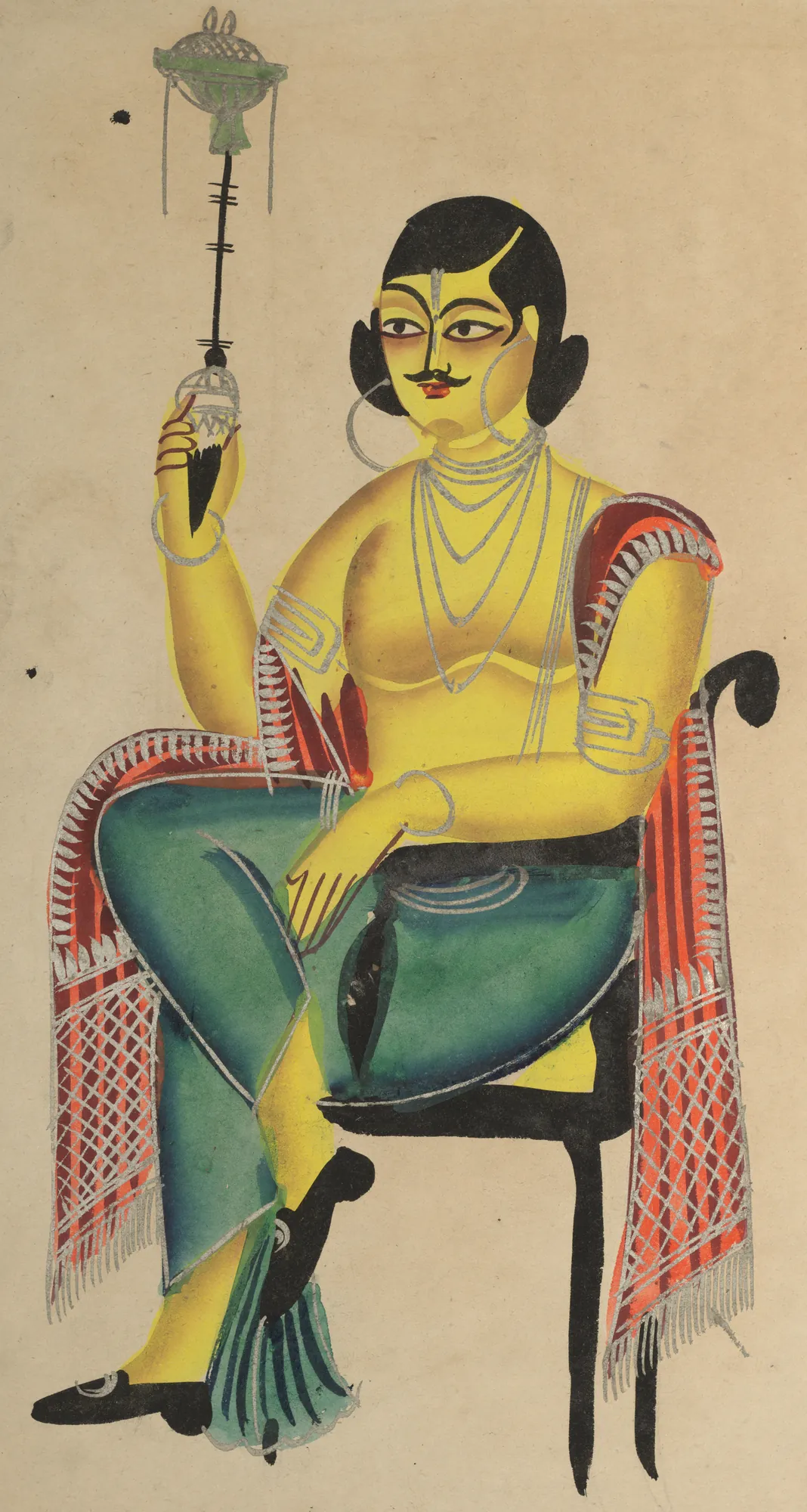English Babu Holding a Hookah