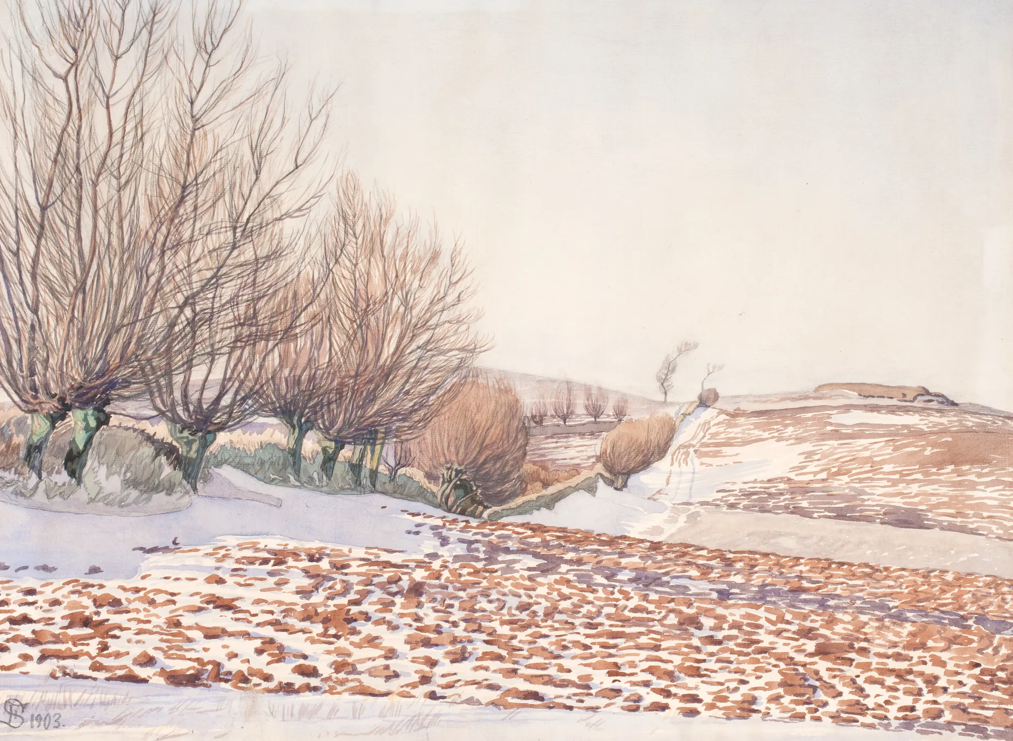 Landscape with Willow Trees and a Snow-Covered Field