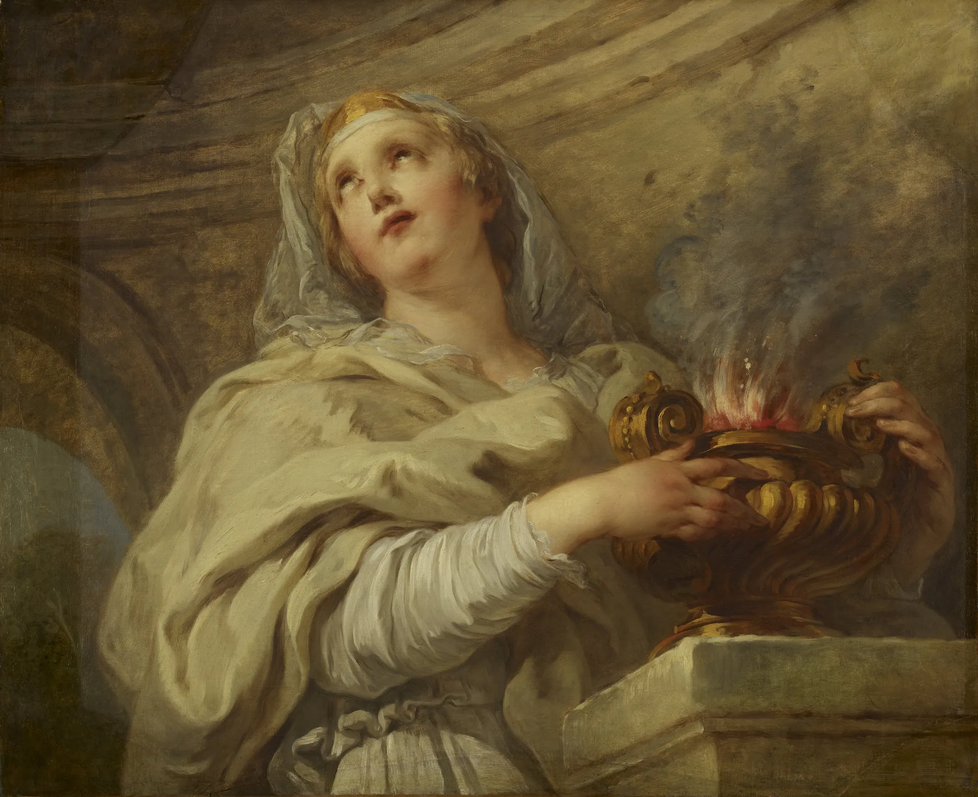 A Vestal Virgin Tending Fire
