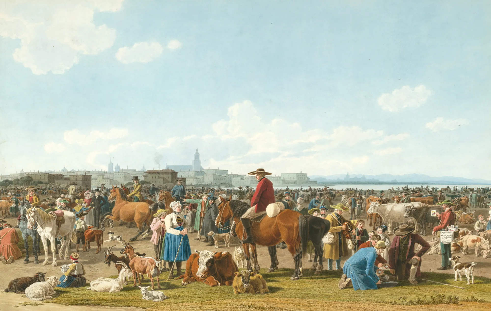 Cattle Market before a Large City on a Lake