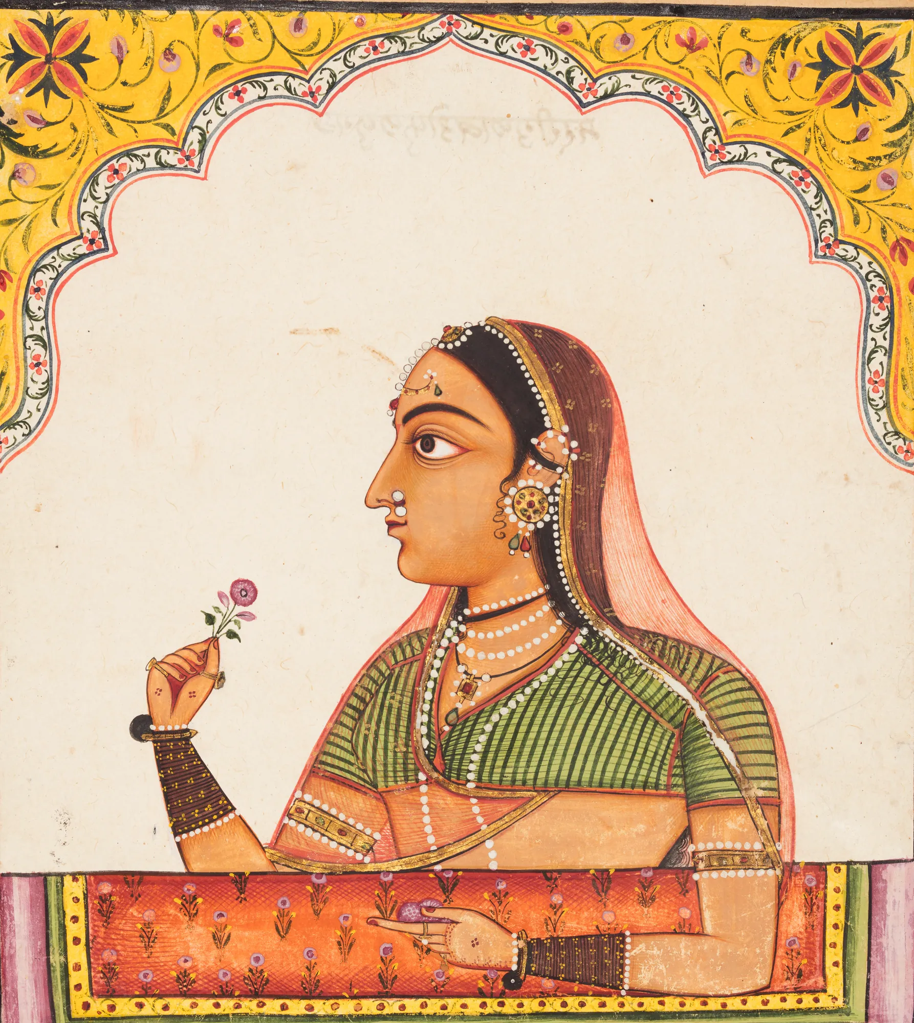 Noblewoman at a Jharokha Window Holding a Rose