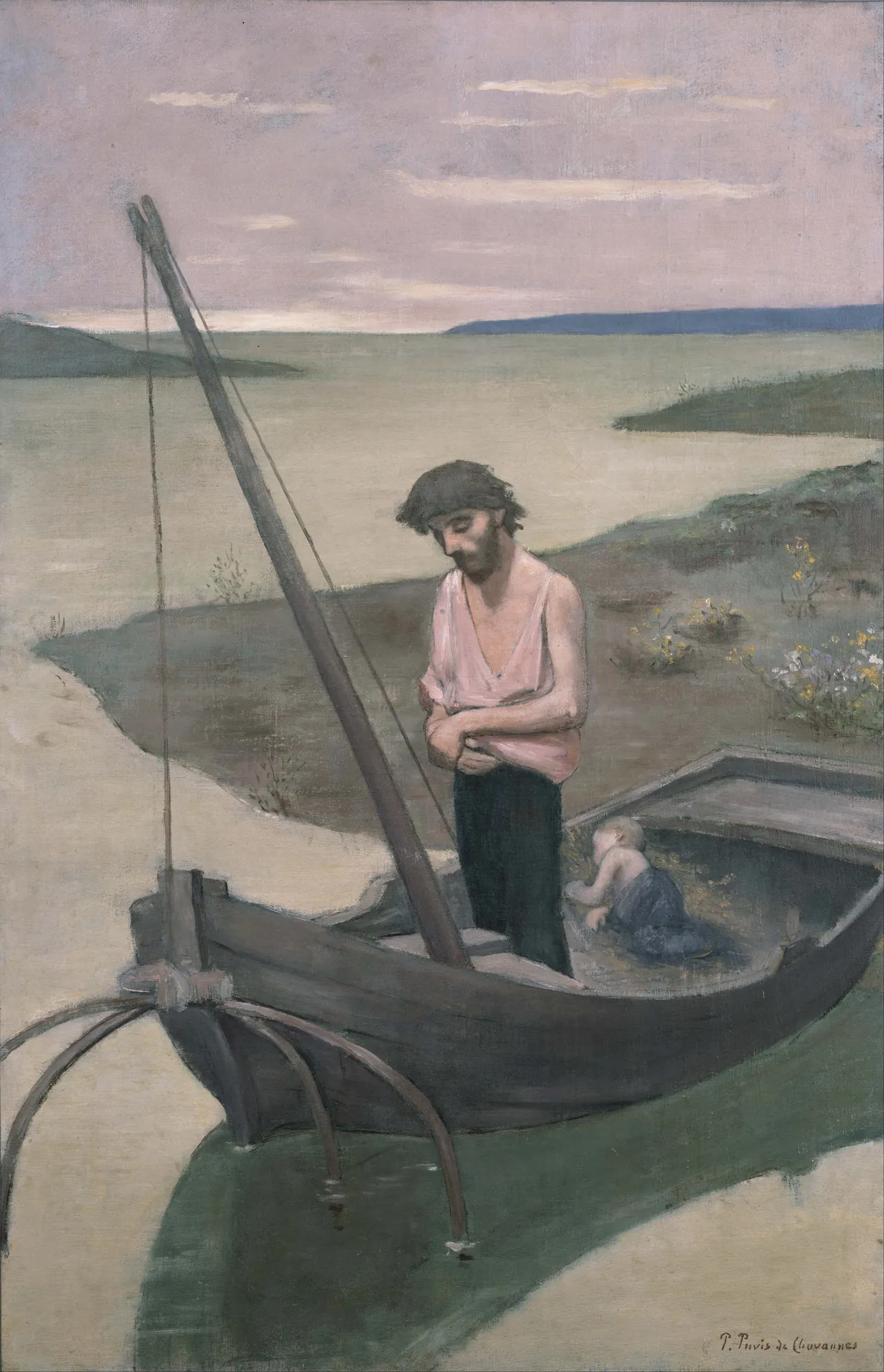 Poor Fisherman Poor Fisherman by Pierre Puvis de Chavannes. A bearded fisherman stands with clasped hands in a simple wooden boat near a desolate shoreline where a small child lies sleeping.