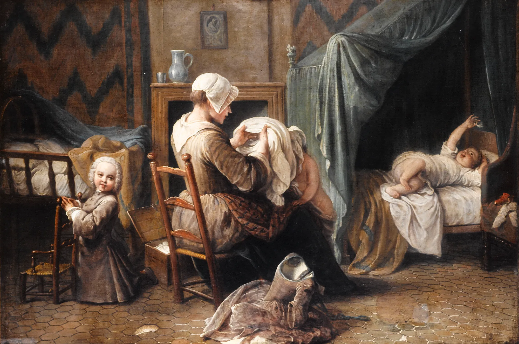 A Servant Dressing Children