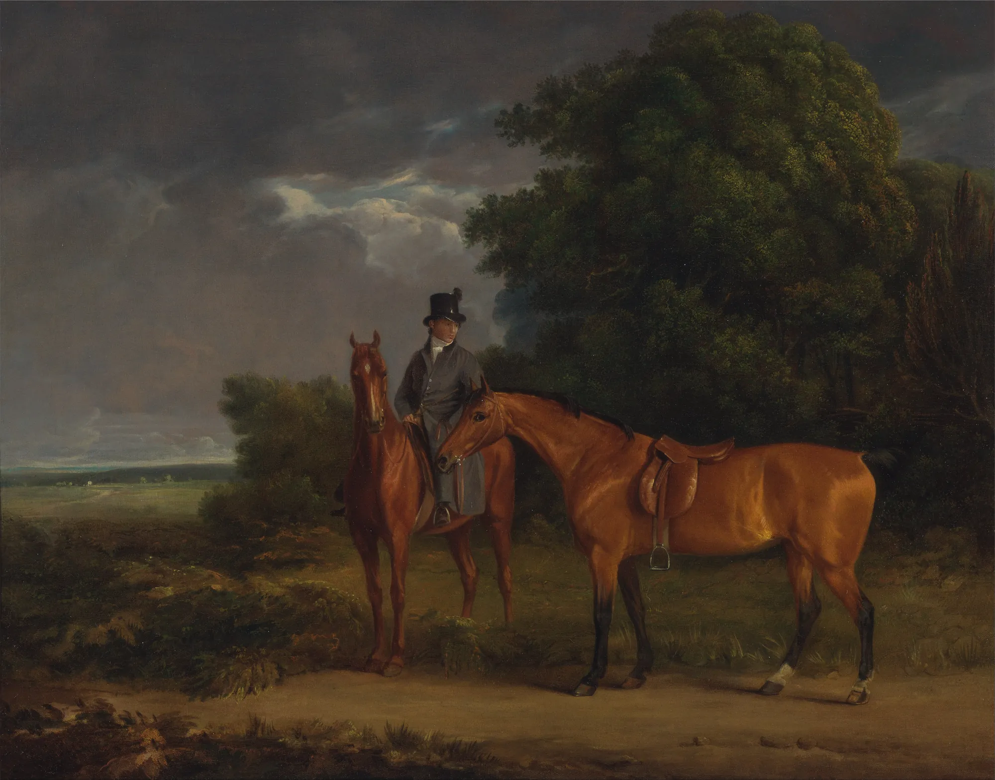A Groom Mounted on a Chestnut Hunter