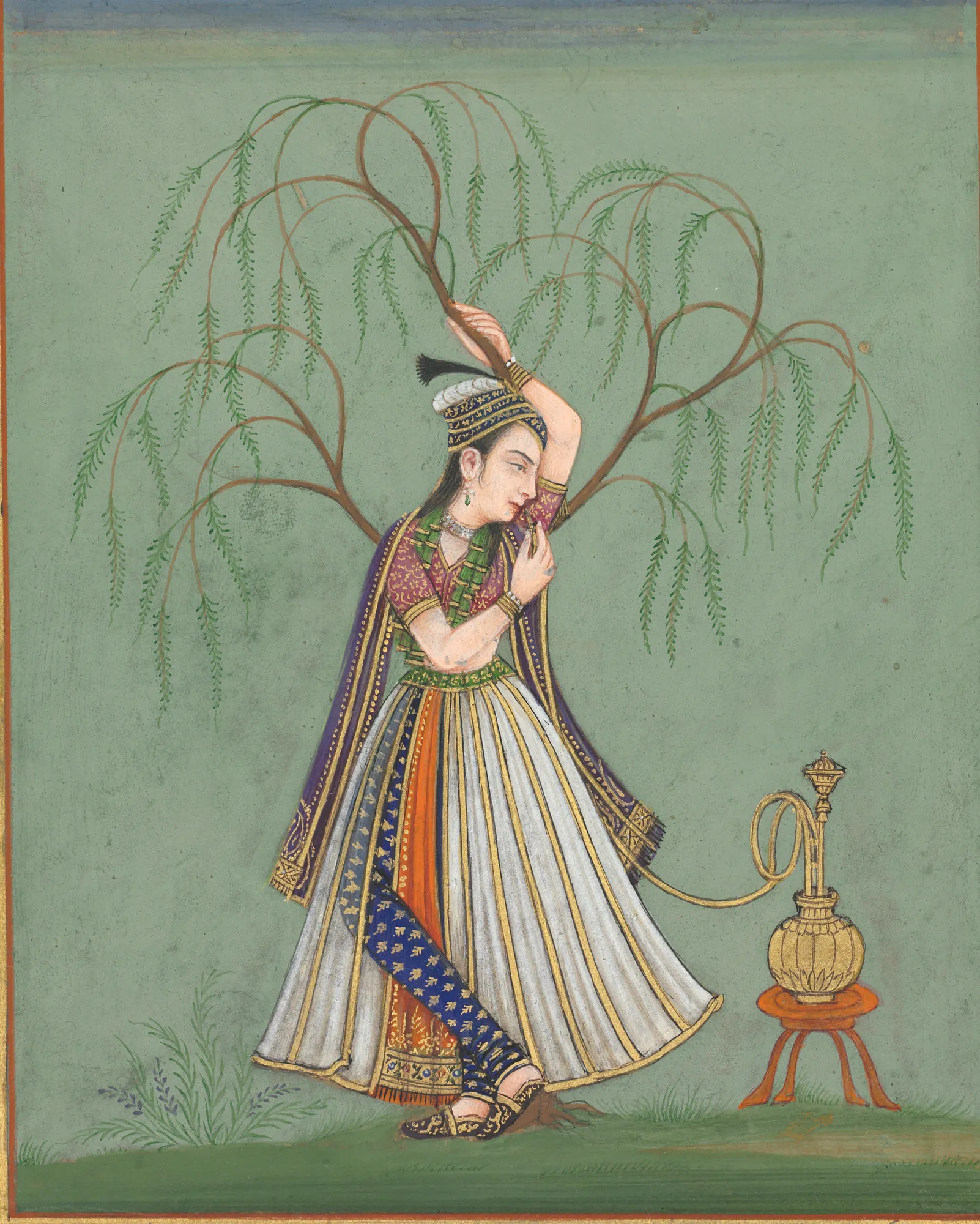 Princess Smoking a Hookah Princess Smoking a Hookah by Unknown Artist. An 18th-century Indian miniature painting of a princess standing under a willow tree, holding the pipe of a golden hookah.