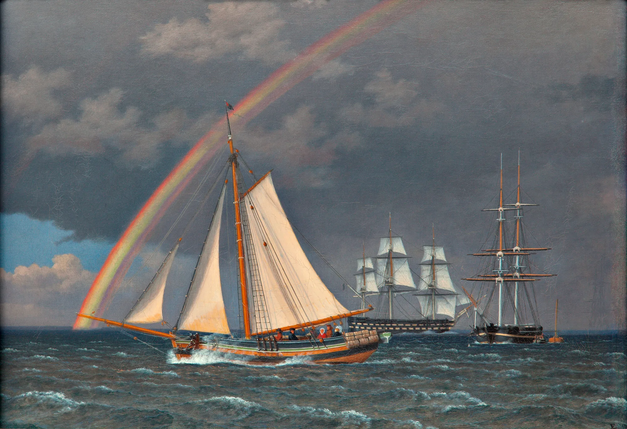 Rainbow at Sea with Cruising Ships