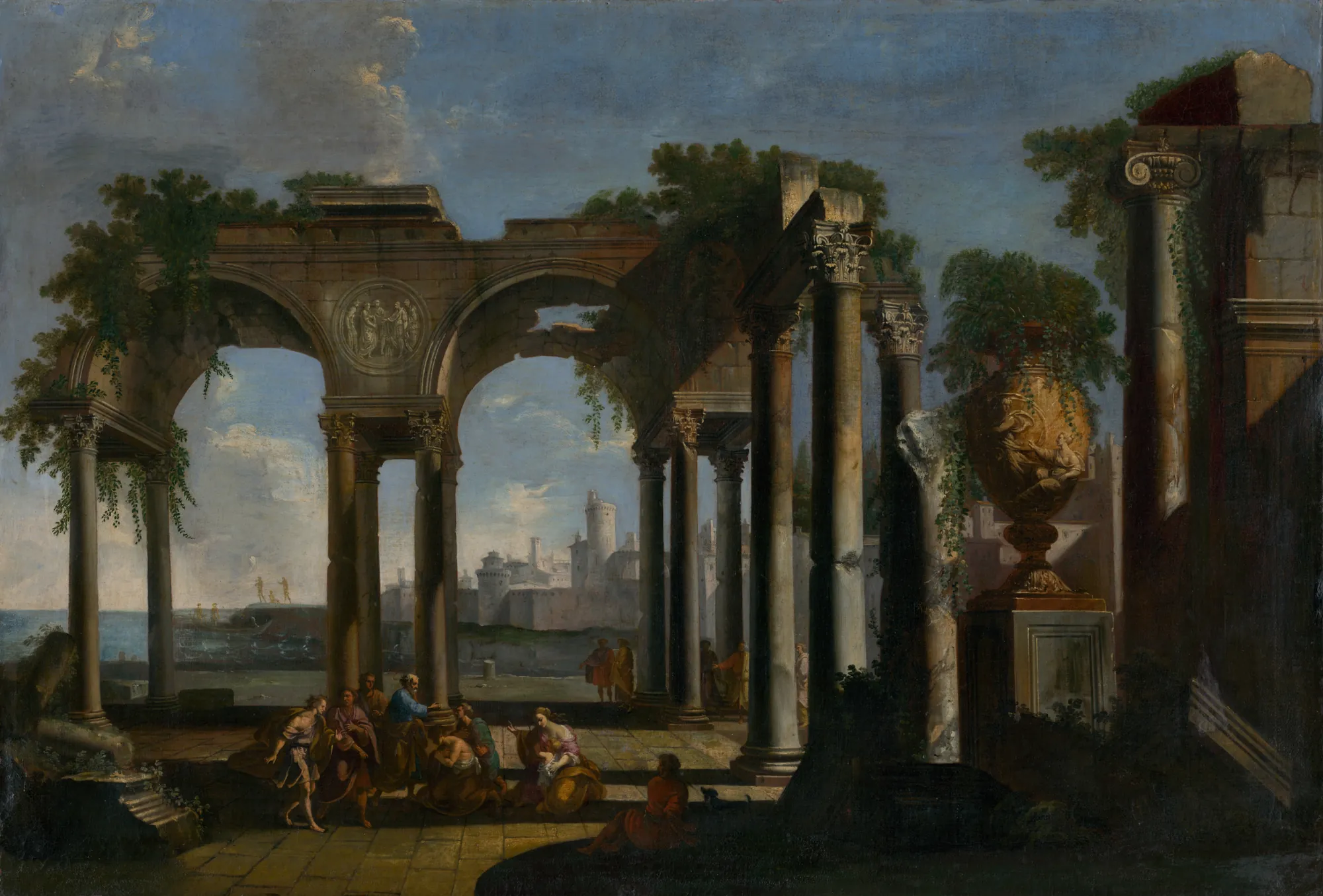 Saint Paul Preaching in Campagna Saint Paul Preaching in Campagna by Giovanni Paolo Panini. Saint Paul addresses a small group of people amidst the towering, vine-covered ruins of ancient Roman architecture under a vast sky.