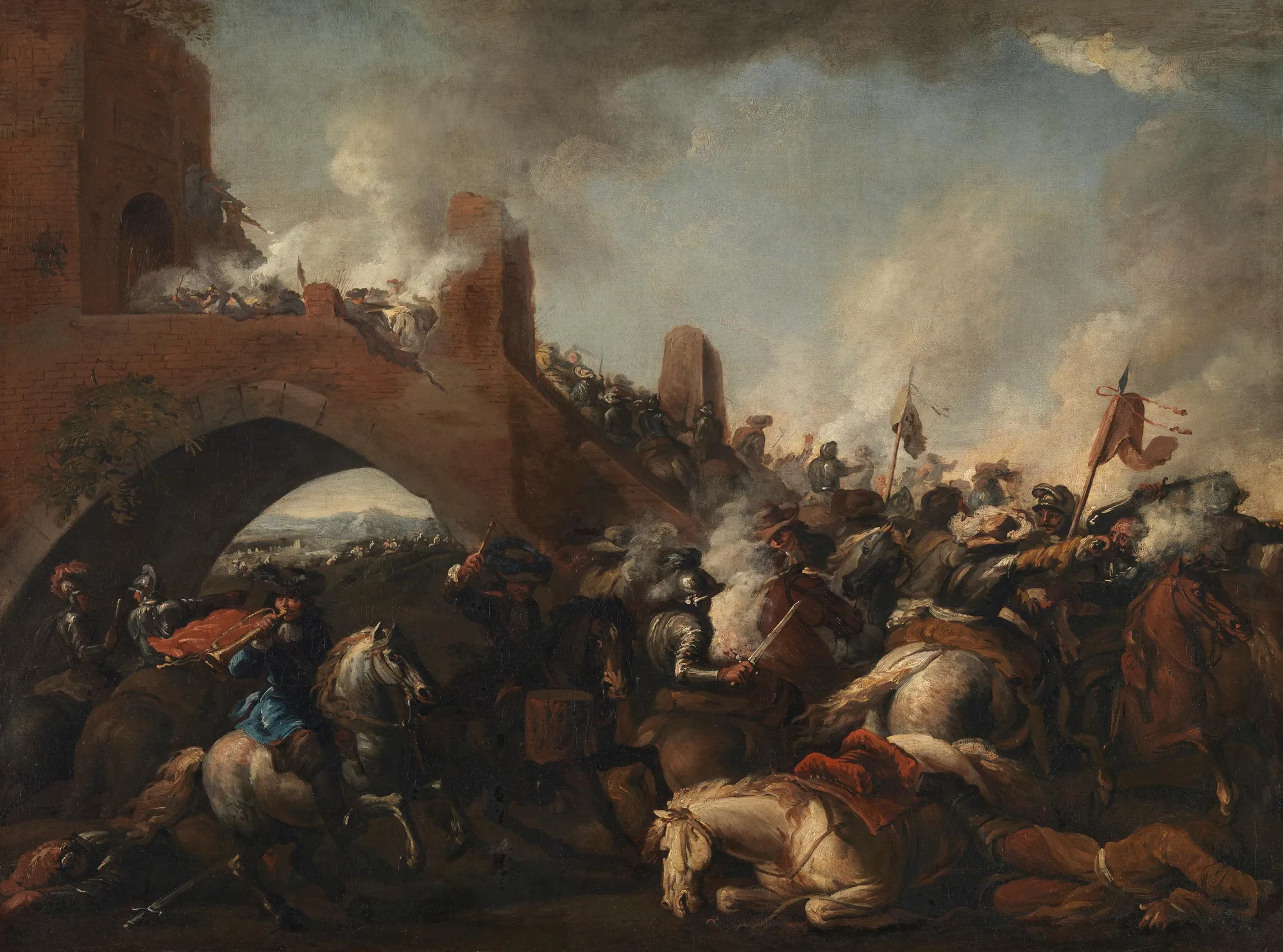 Storming of a Castle Storming of a Castle by Jacques Courtois. A chaotic Baroque battle scene depicting cavalry and infantry clashing at a castle gate under a smoke-filled sky.