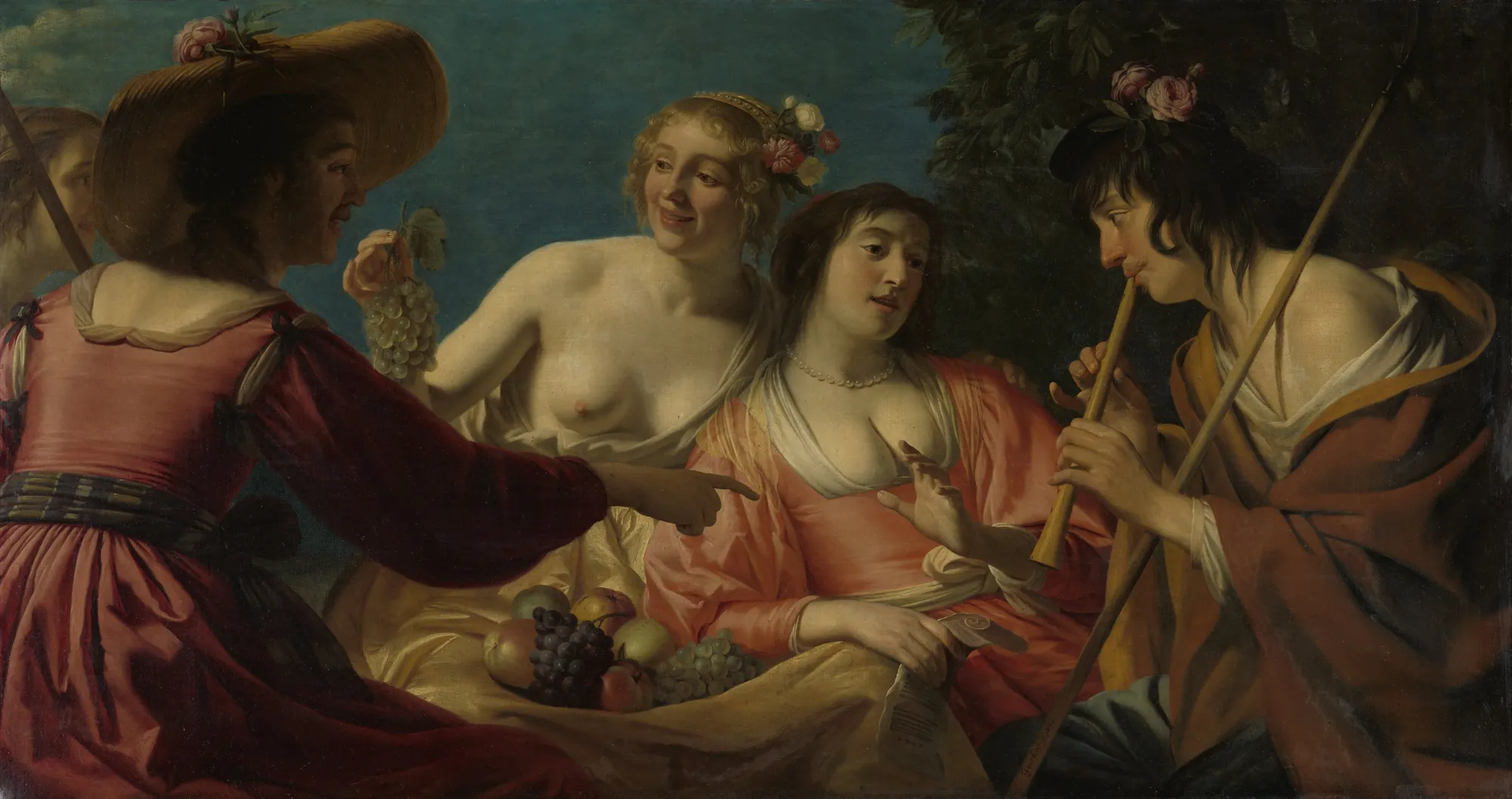 Shepherd Playing the Flute and Four Shepherdesses