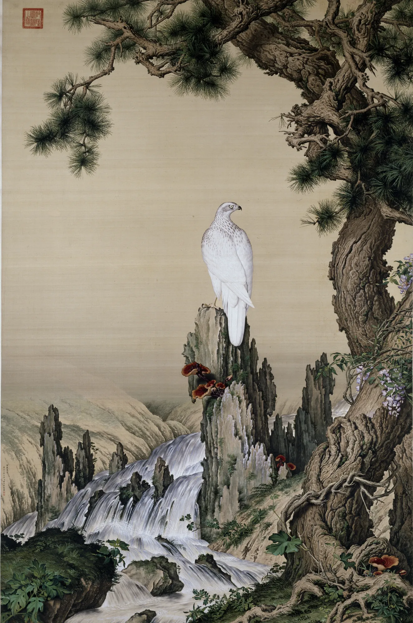 Auspicious Pine, Lingzhi, and Falcon