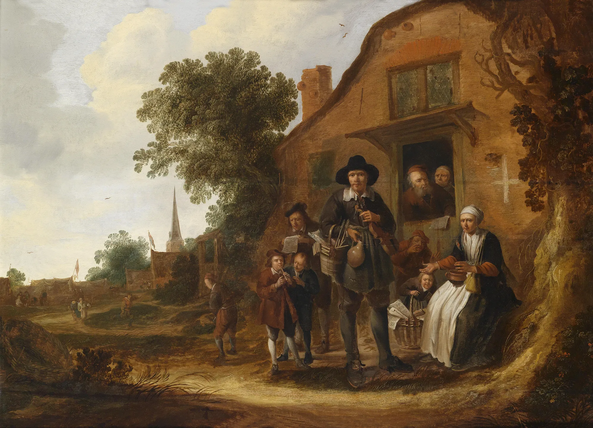 Traveling Musician Before a Cottage
