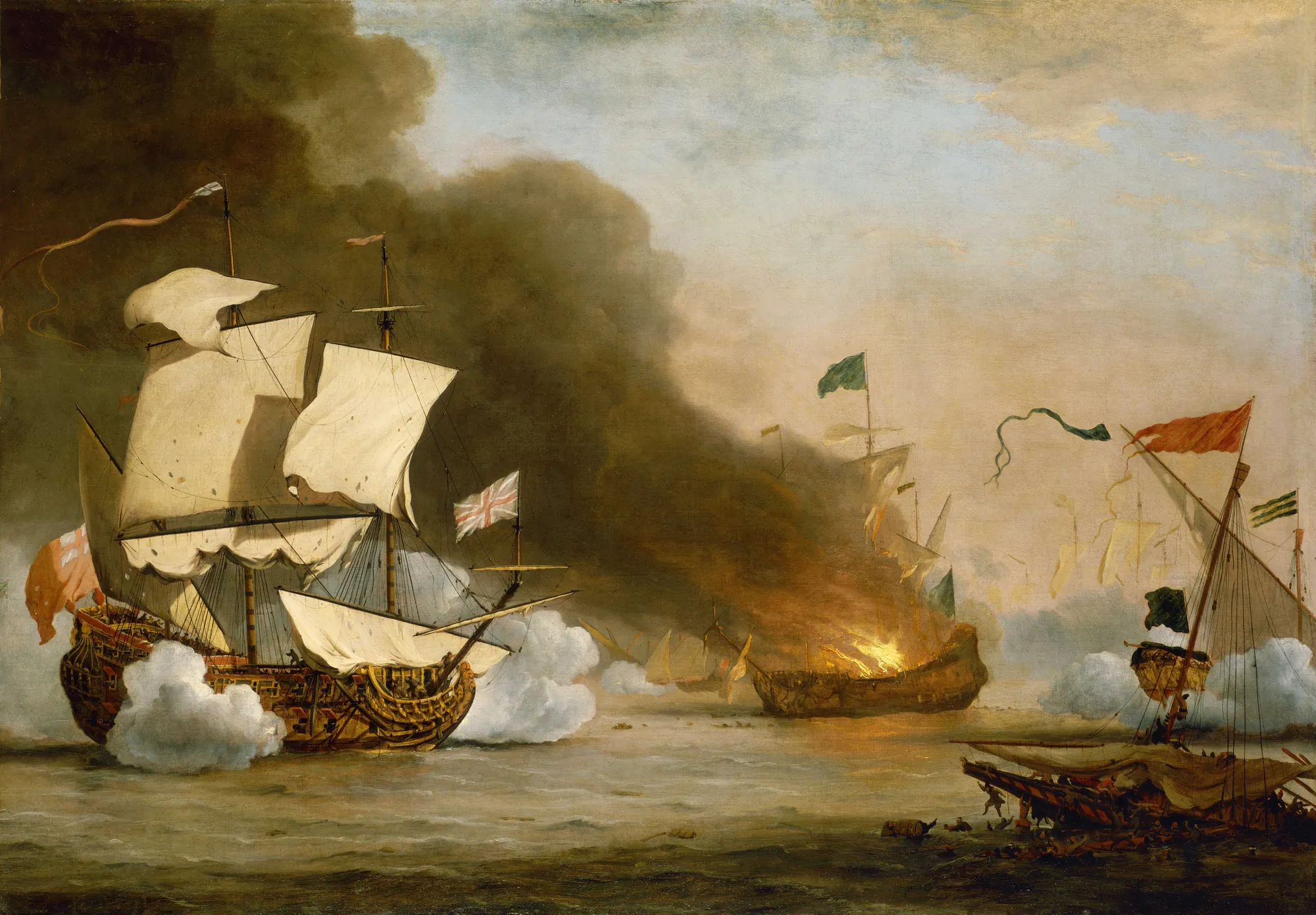 An English Ship in Action with Barbary Corsairs