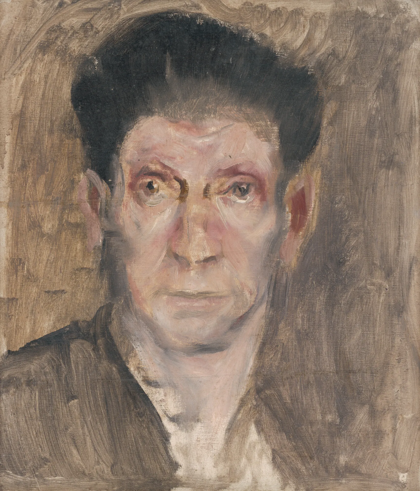 Portrait of a Friend Portrait of a Friend by László Mednyánszky. An expressive oil-on-canvas portrait of a man's head and shoulders, featuring visible, textured brushwork and a muted, earthy color palette.
