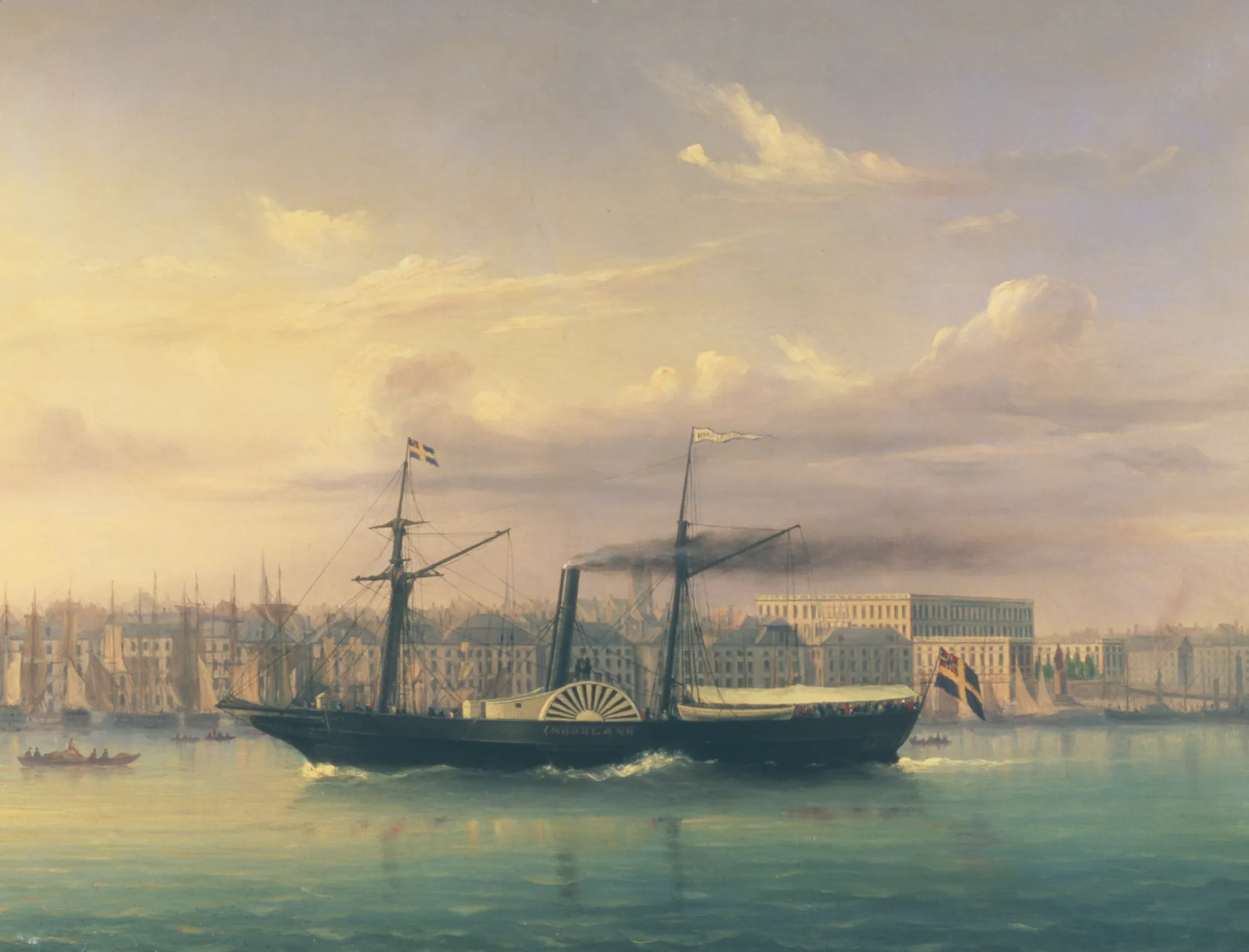 The Paddle Steamer Norrland in a Harbor