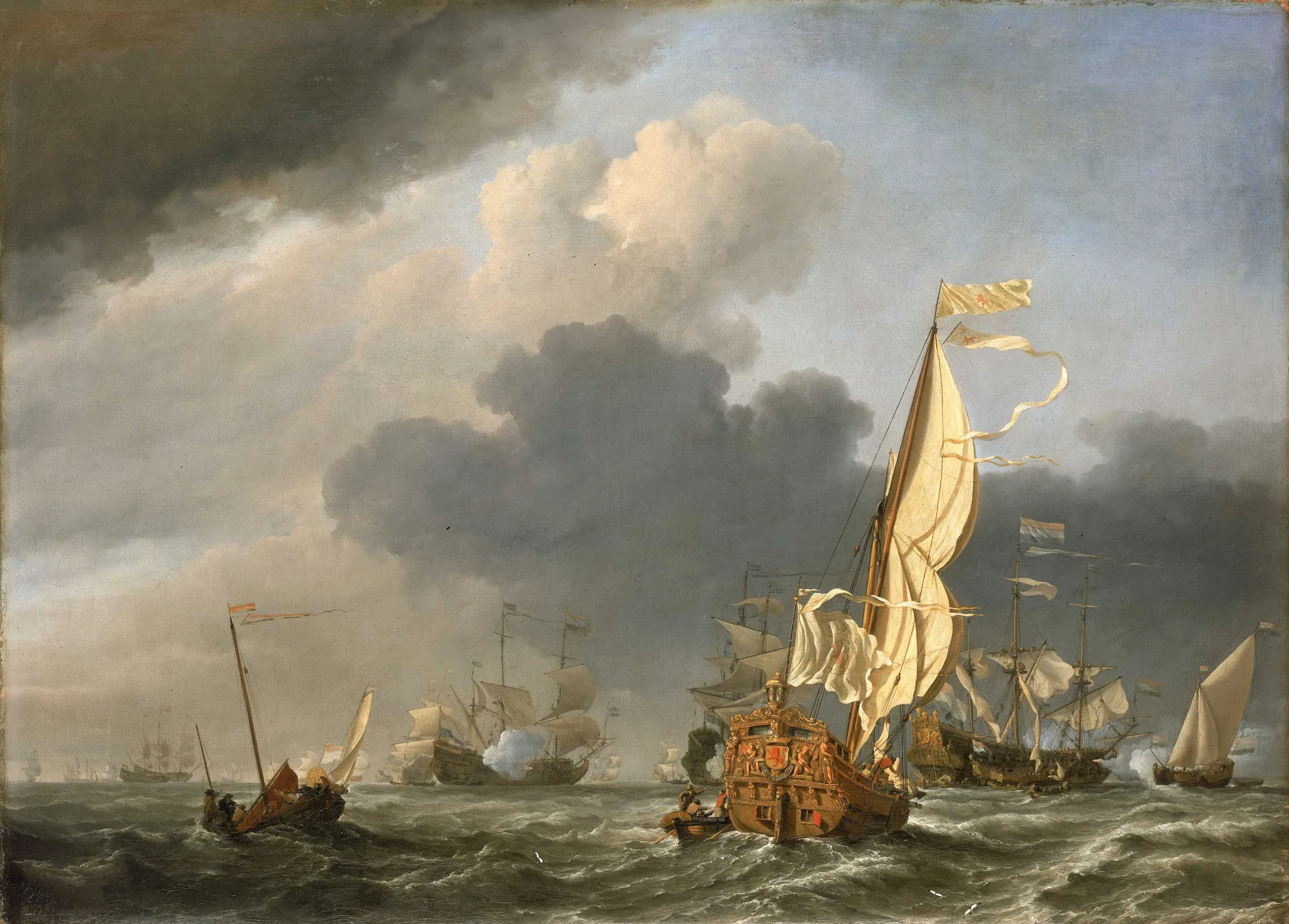 A States Yacht in a Fresh Breeze Running Towards Dutch Ships