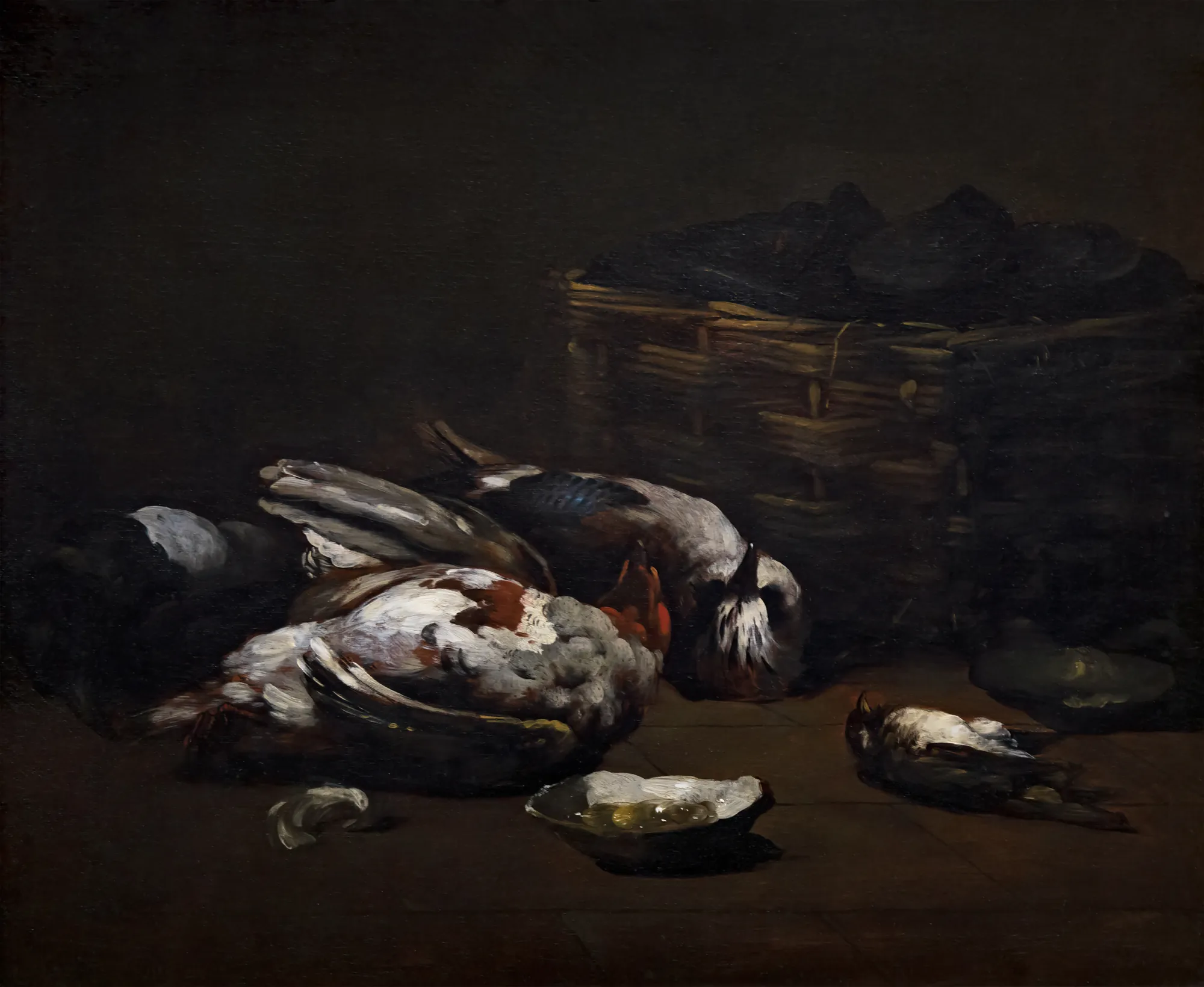 Still Life with Dead Birds and a Basket of Oysters