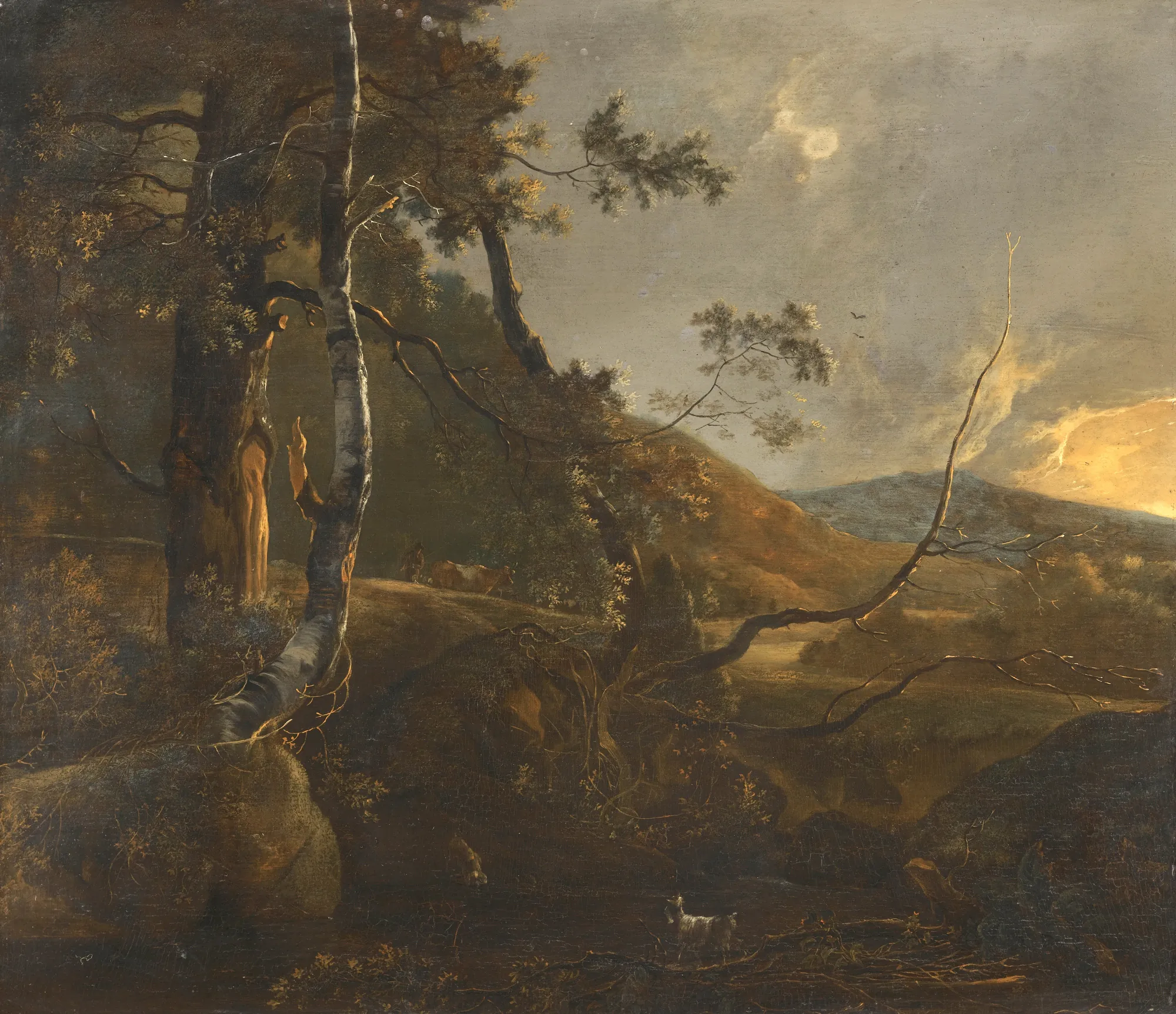 A Wooded Landscape with a Herdsman and a Lone Goat