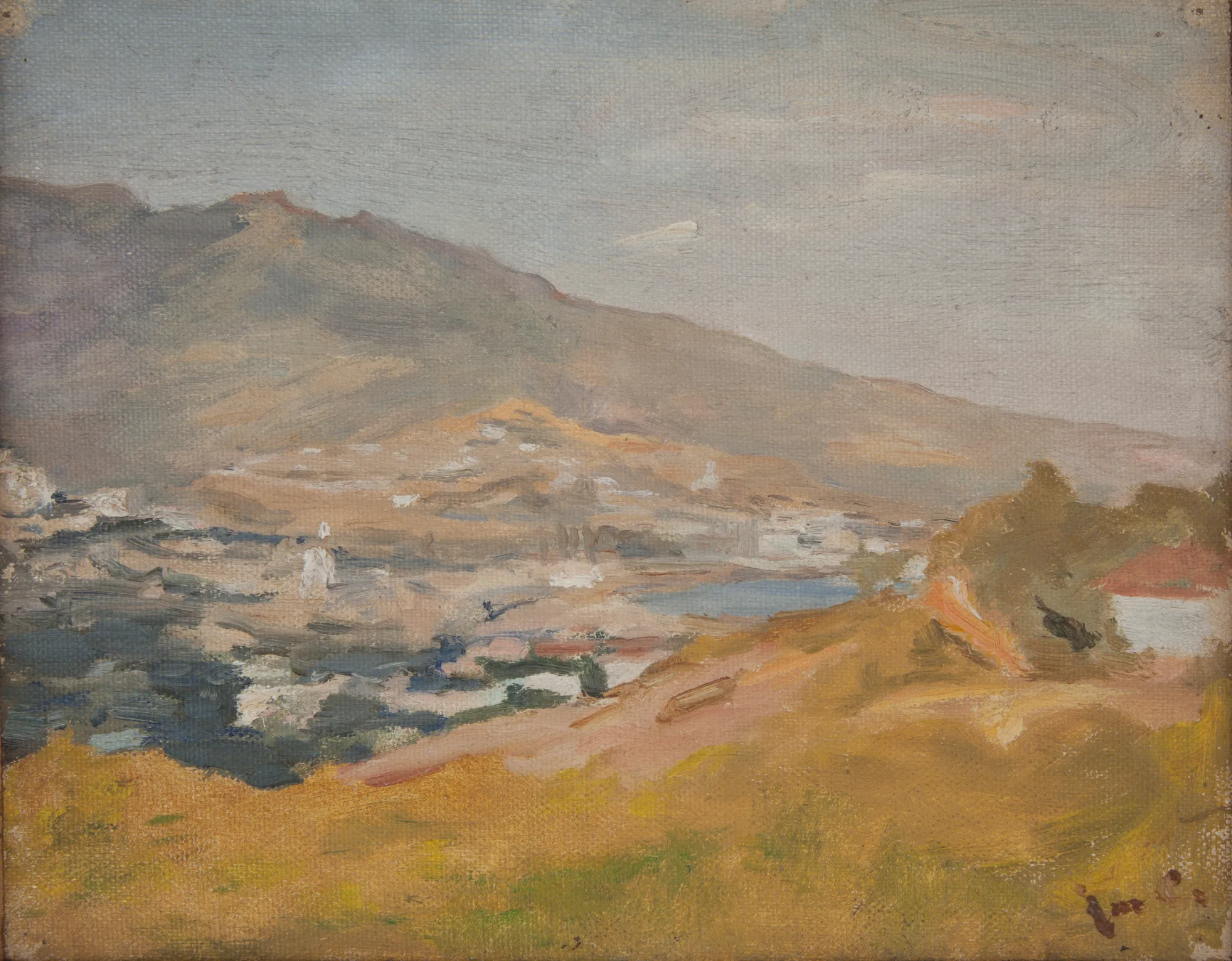 Yalta Yalta by Jan Ciągliński. An impressionist landscape painting depicting the coastal city of Yalta nestled against rolling mountains under a hazy sky.