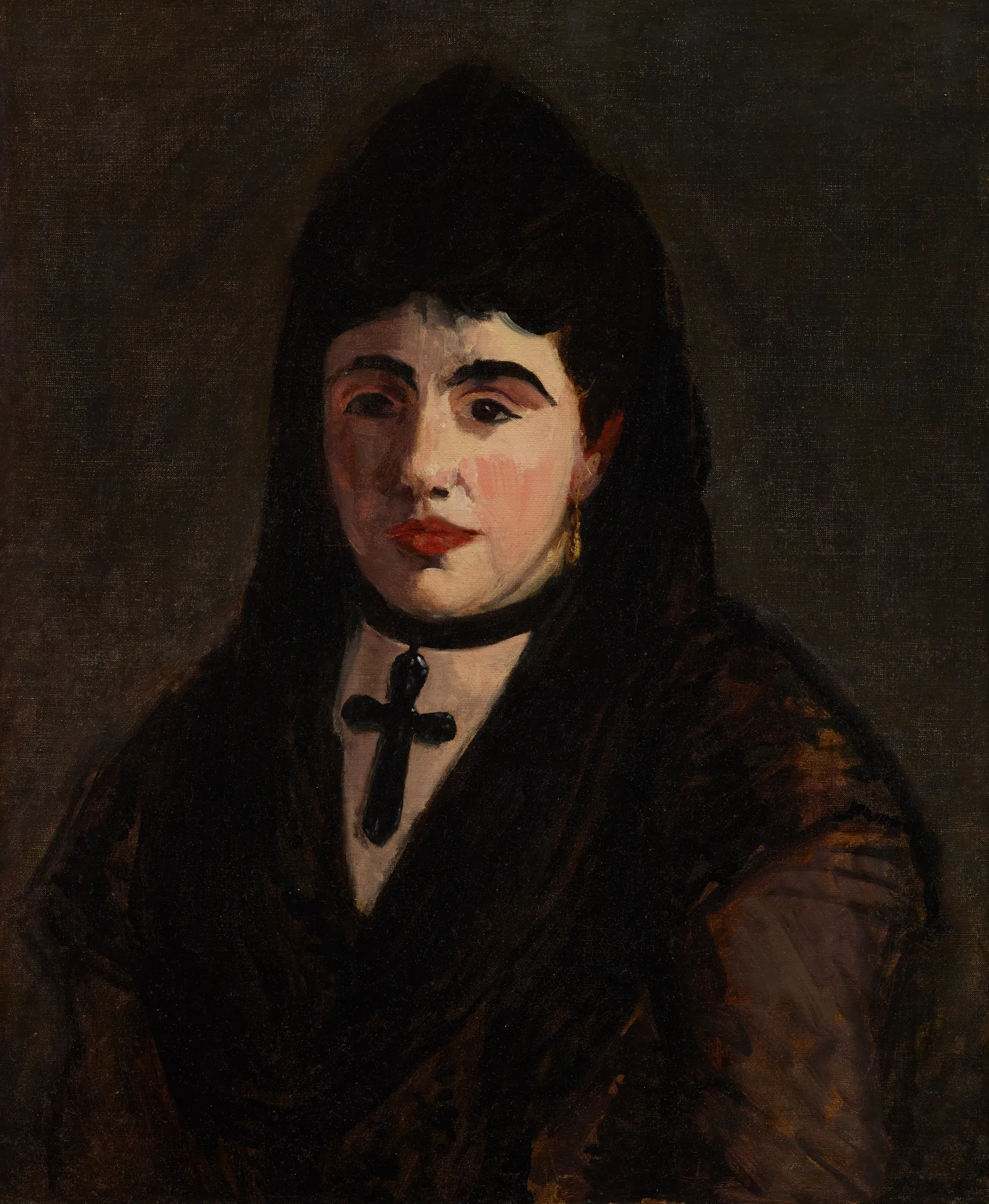 Spanish Woman Wearing a Black Cross
